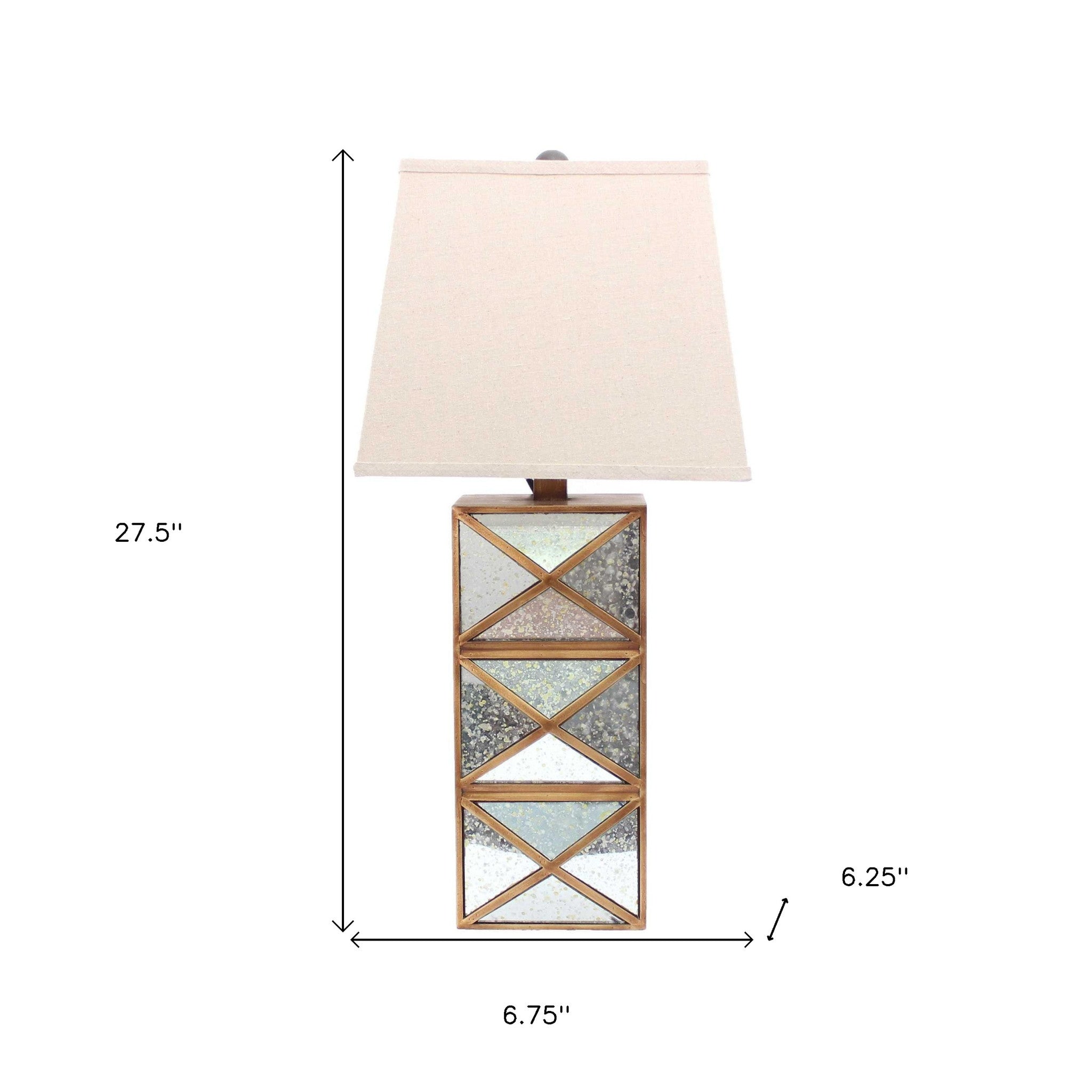 28" Distressed Gold And Silver Metal Bedside Lamp With Beige Shade-Table Lamps-DECOROLALA