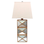 28" Distressed Gold And Silver Metal Bedside Lamp With Beige Shade-Table Lamps-DECOROLALA