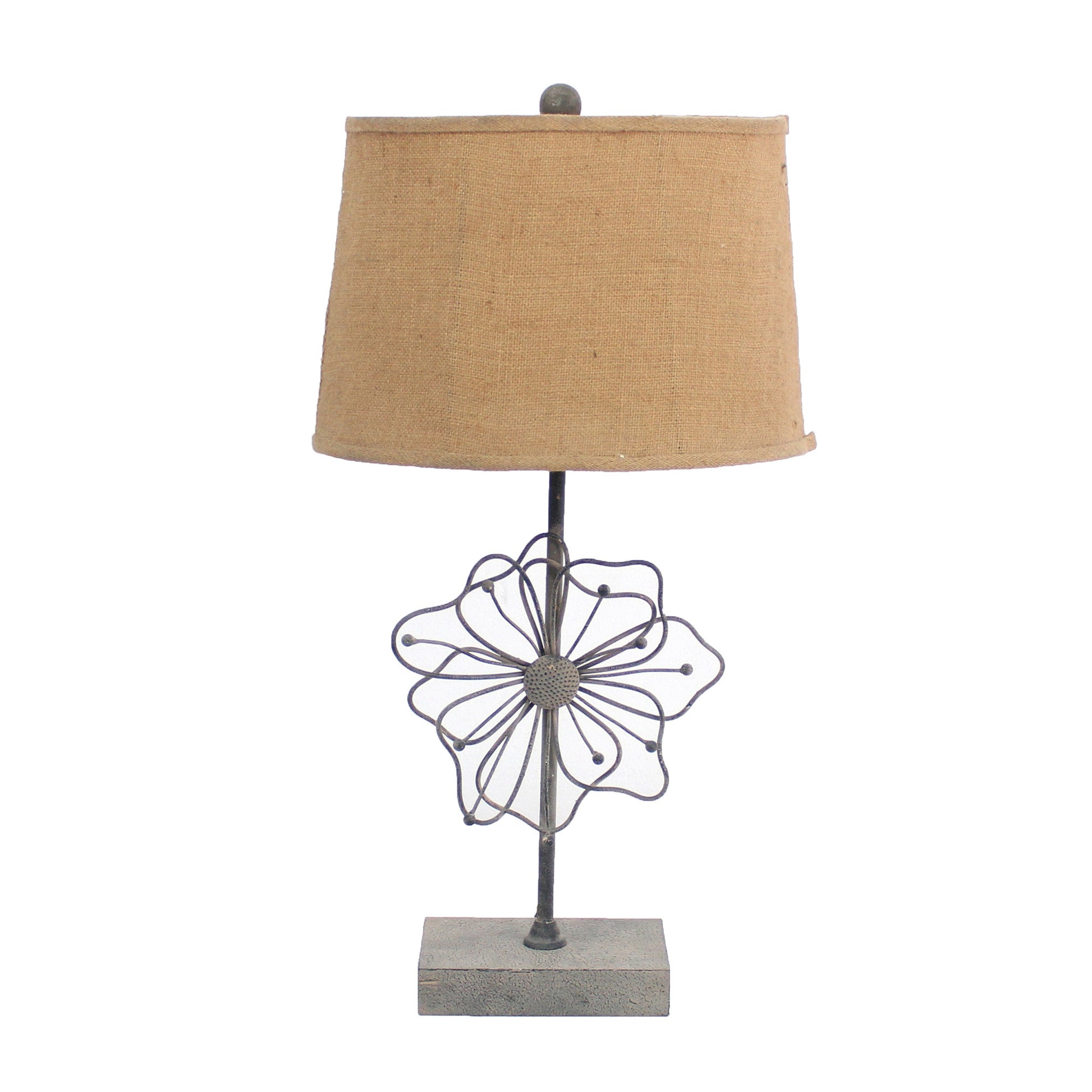 28" Distressed Gray Metal Novelty Bedside Lamp With Khaki Drum Shade-Table Lamps-DECOROLALA
