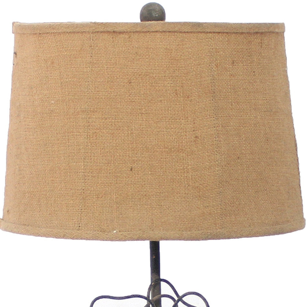 28" Distressed Gray Metal Novelty Bedside Lamp With Khaki Drum Shade-Table Lamps-DECOROLALA