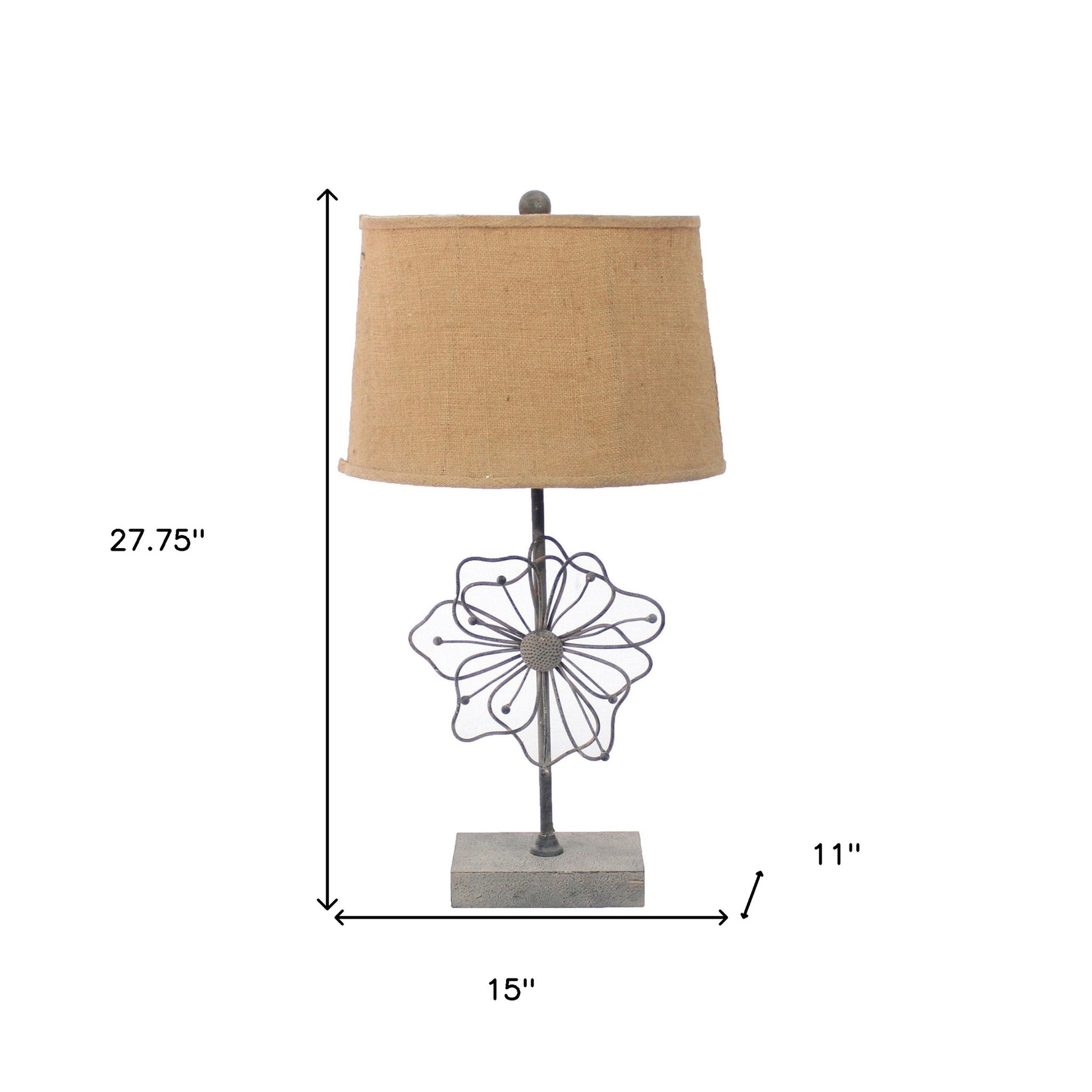 28" Distressed Gray Metal Novelty Bedside Lamp With Khaki Drum Shade-Table Lamps-DECOROLALA