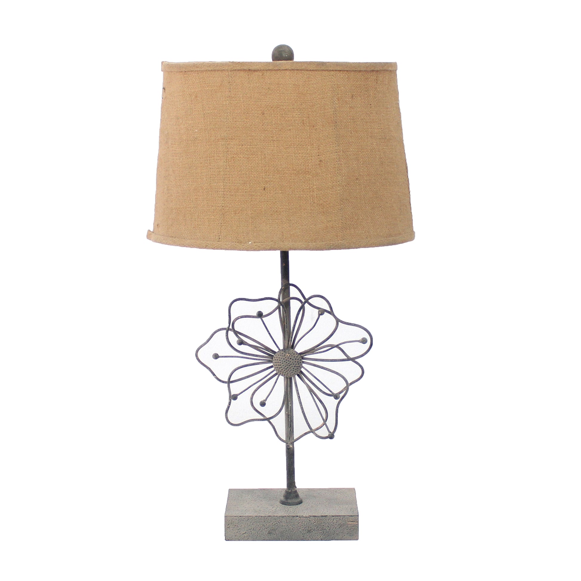 28" Distressed Gray Metal Novelty Bedside Lamp With Khaki Drum Shade-Table Lamps-DECOROLALA