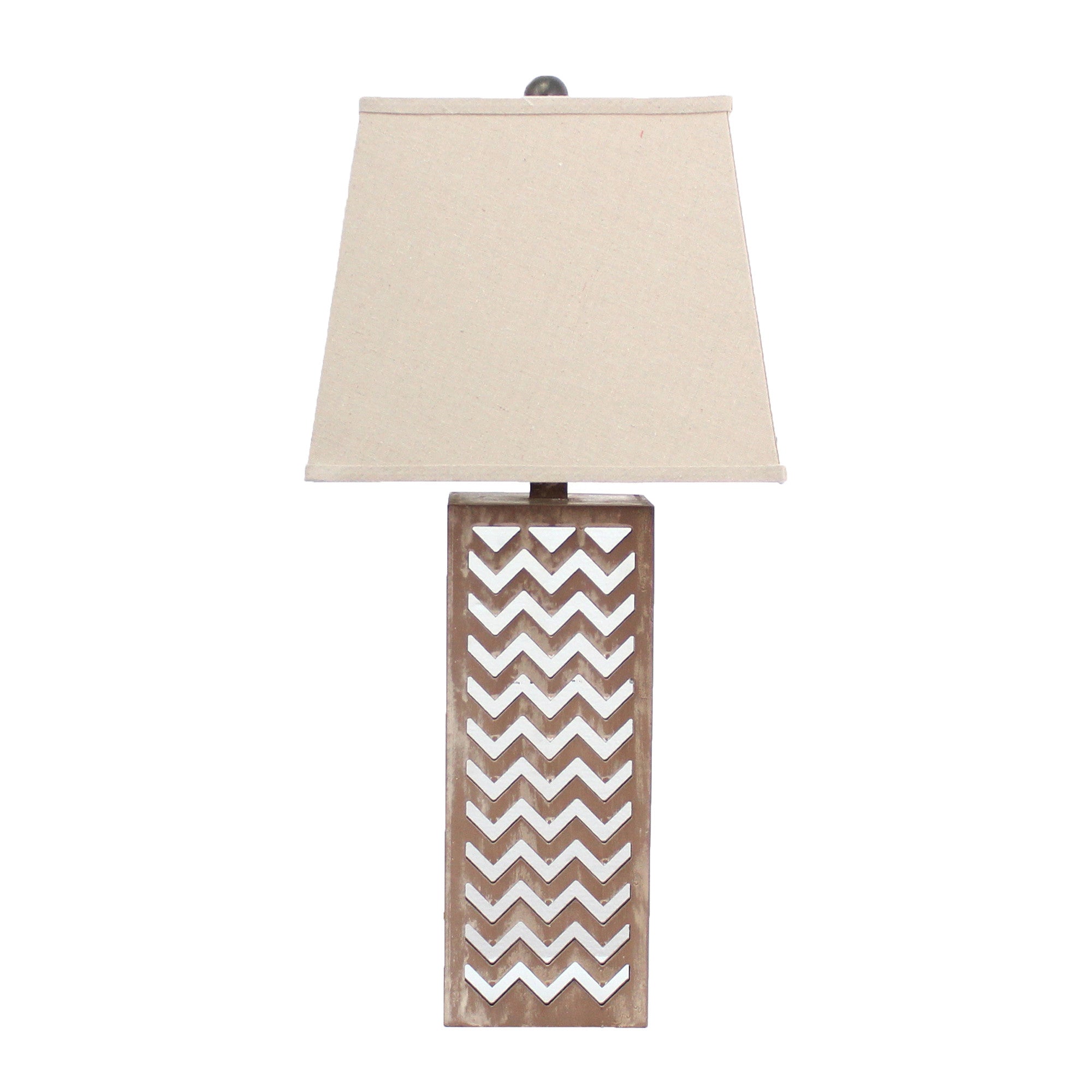 28" Distressed Natural And Silver Metal Bedside Lamp With Beige Cone Shade-Table Lamps-DECOROLALA