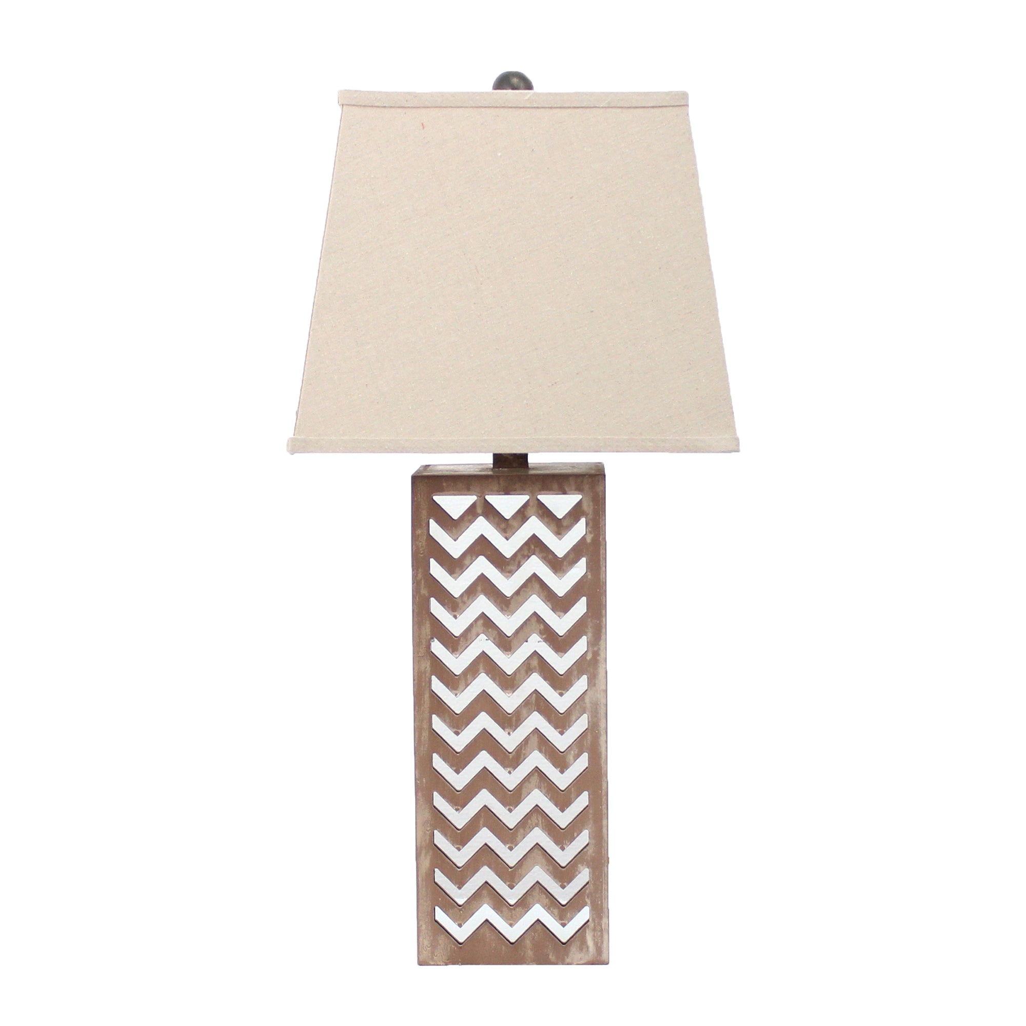 28" Distressed Natural And Silver Metal Bedside Lamp With Beige Cone Shade-Table Lamps-DECOROLALA