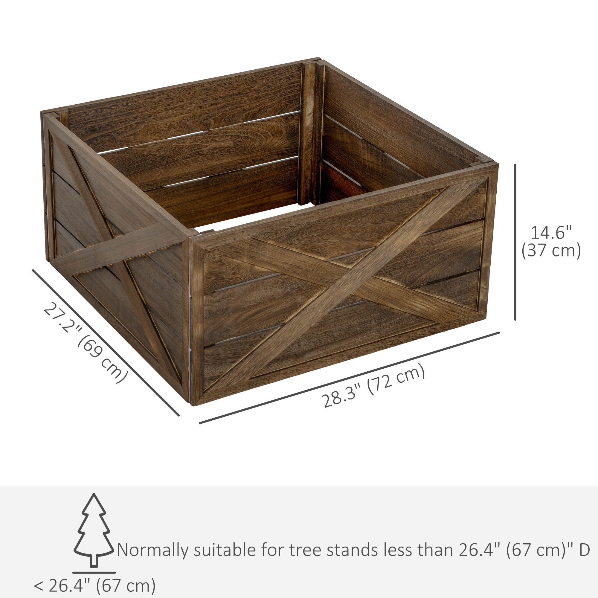 28" Farmhouse Wooden Christmas Tree Collar - Dark Wood Finish-Home Furnishings > Holiday & Seasonal > Christmas Trees-DECOROLALA