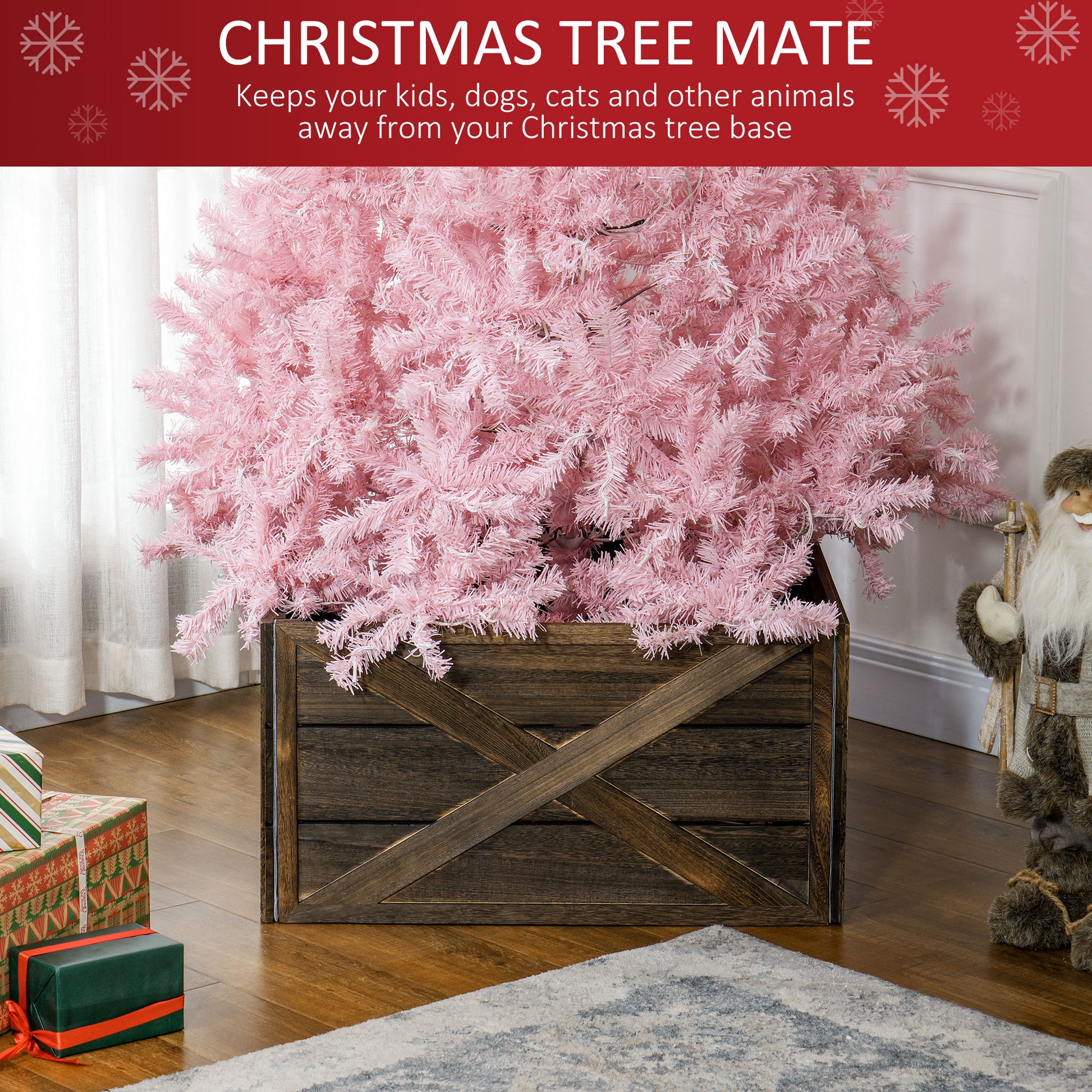 28" Farmhouse Wooden Christmas Tree Collar - Dark Wood Finish-Home Furnishings > Holiday & Seasonal > Christmas Trees-DECOROLALA