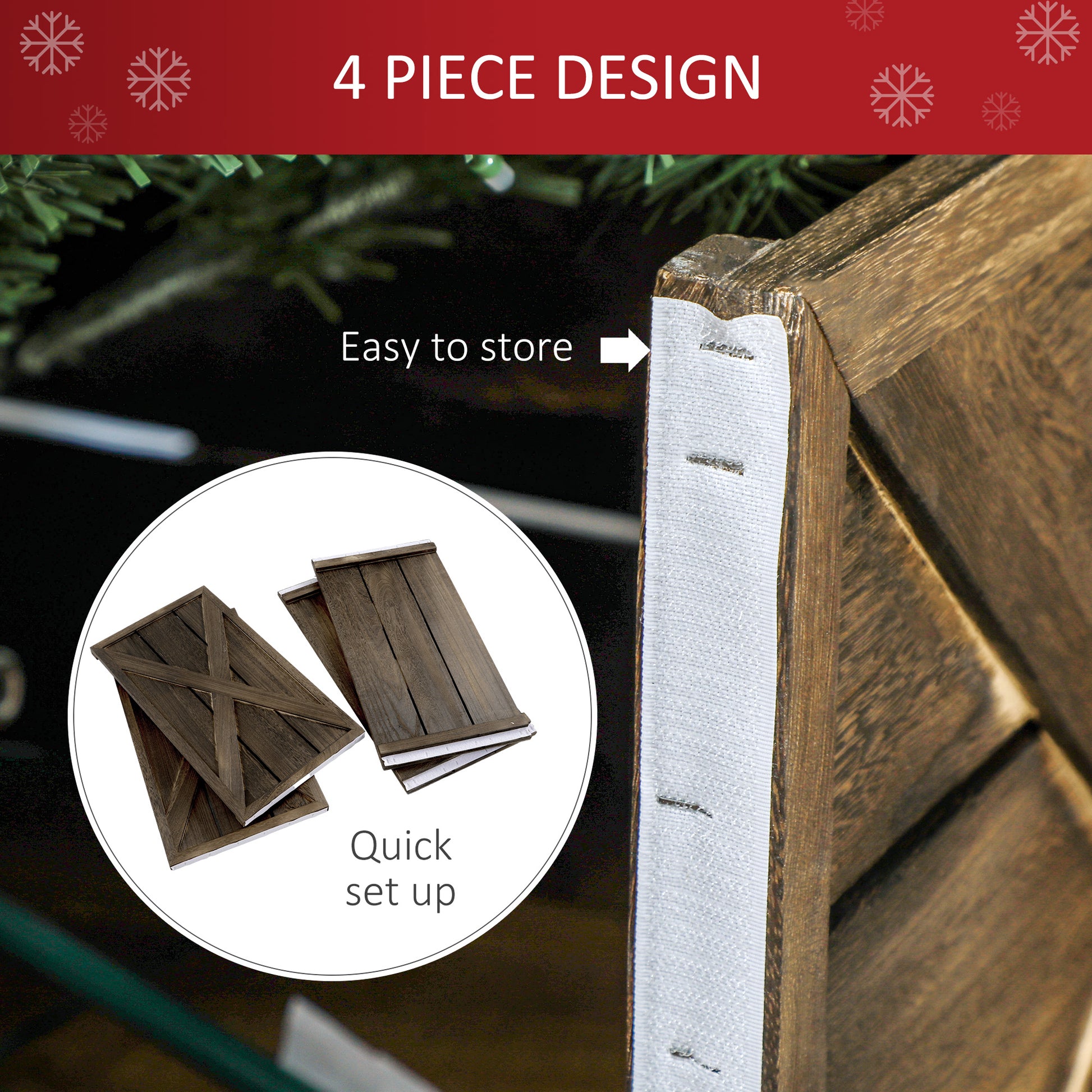 28" Farmhouse Wooden Christmas Tree Collar - Dark Wood Finish-Home Furnishings > Holiday & Seasonal > Christmas Trees-DECOROLALA