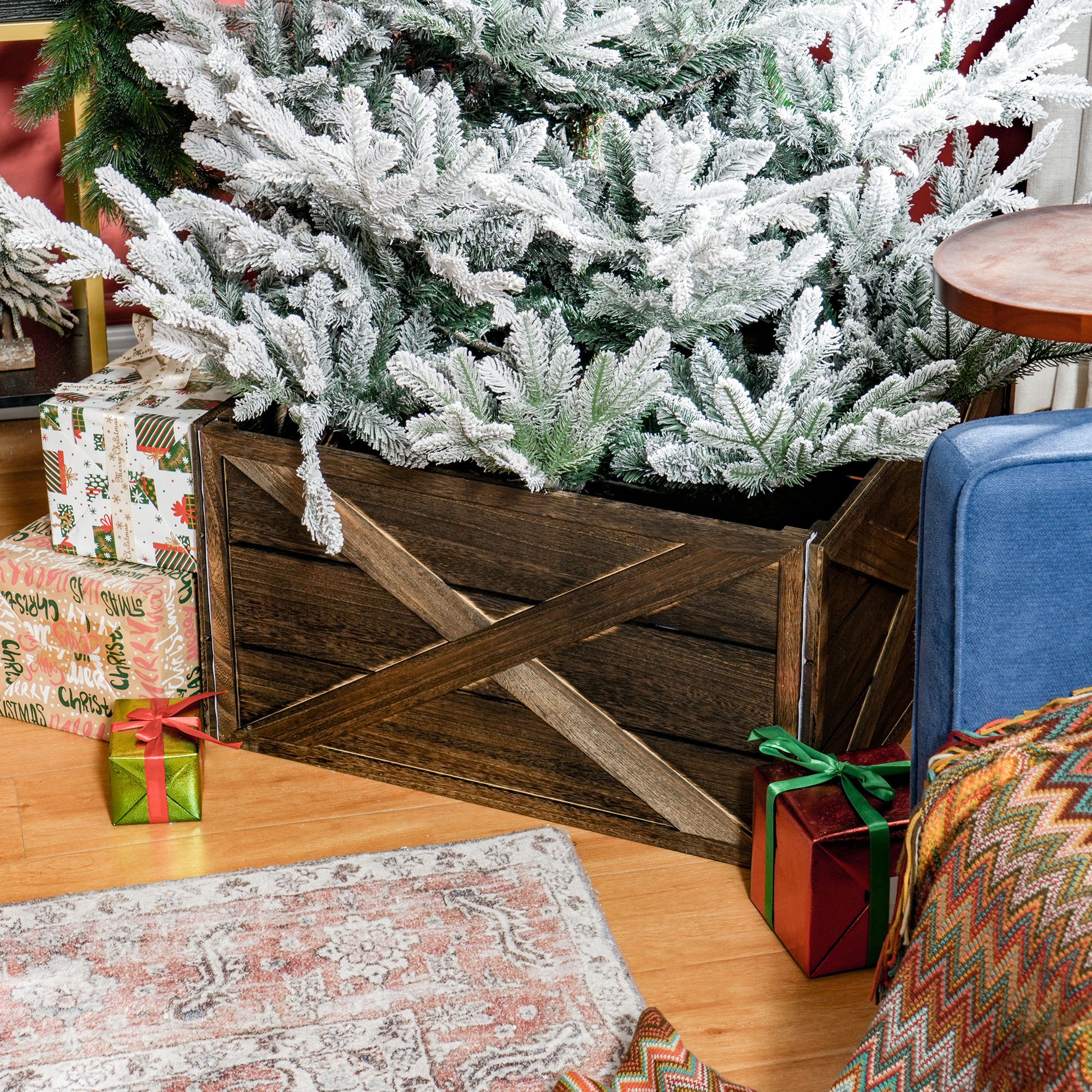 28" Farmhouse Wooden Christmas Tree Collar - Dark Wood Finish-Home Furnishings > Holiday & Seasonal > Christmas Trees-DECOROLALA