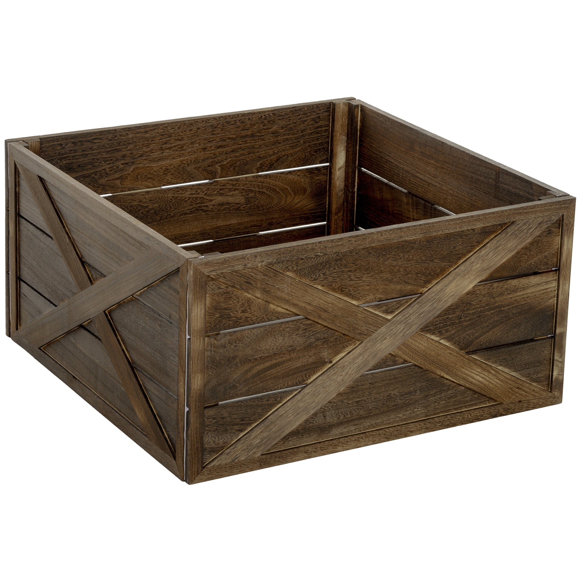 28" Farmhouse Wooden Christmas Tree Collar - Dark Wood Finish-Home Furnishings > Holiday & Seasonal > Christmas Trees-DECOROLALA