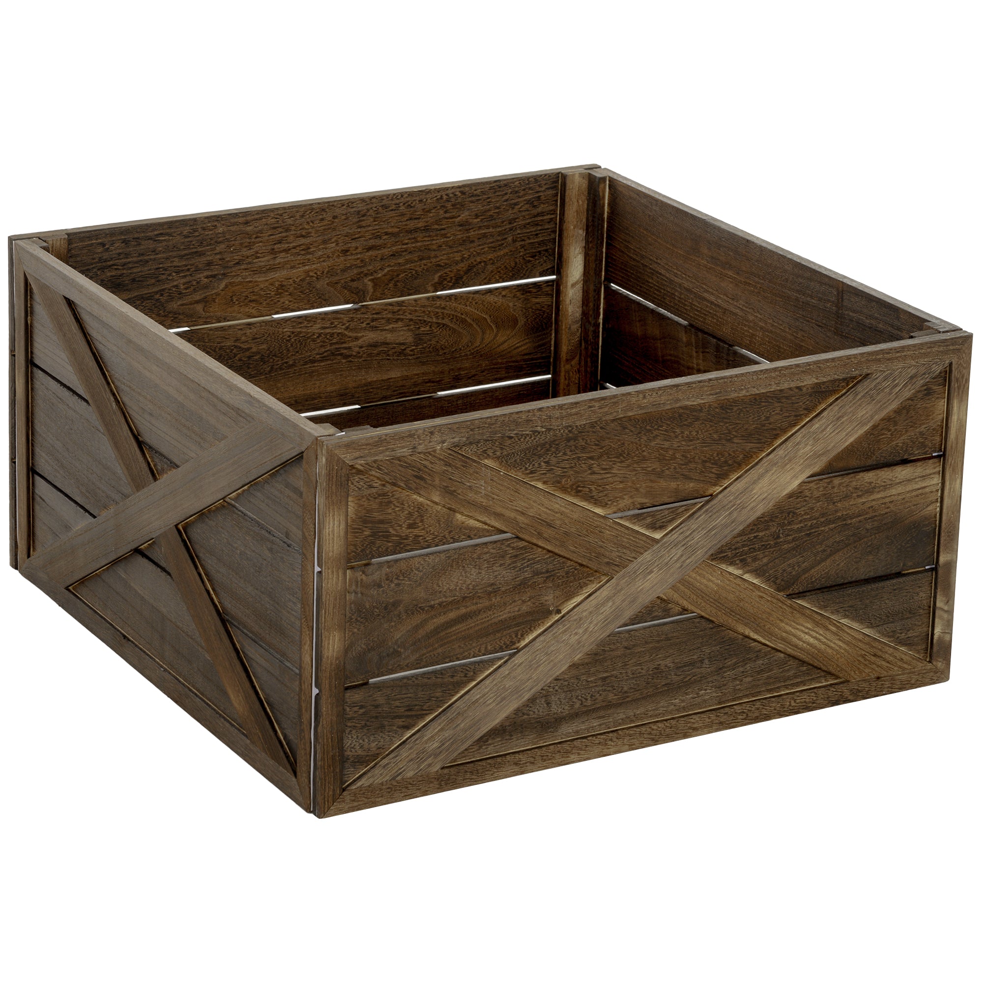 28" Farmhouse Wooden Christmas Tree Collar - Dark Wood Finish-Home Furnishings > Holiday & Seasonal > Christmas Trees-DECOROLALA