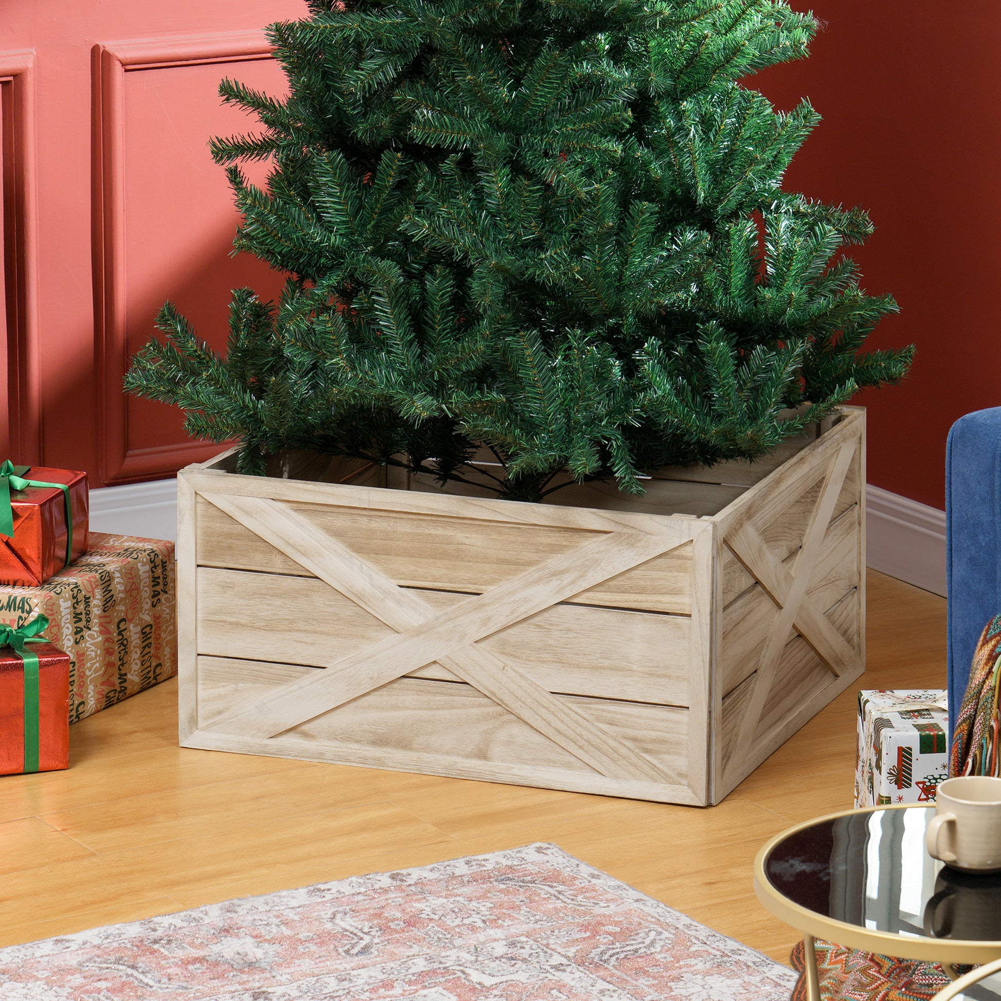 28" Farmhouse Wooden Christmas Tree Collar - Distressed Wood-Home Furnishings > Holiday & Seasonal > Christmas Trees-DECOROLALA