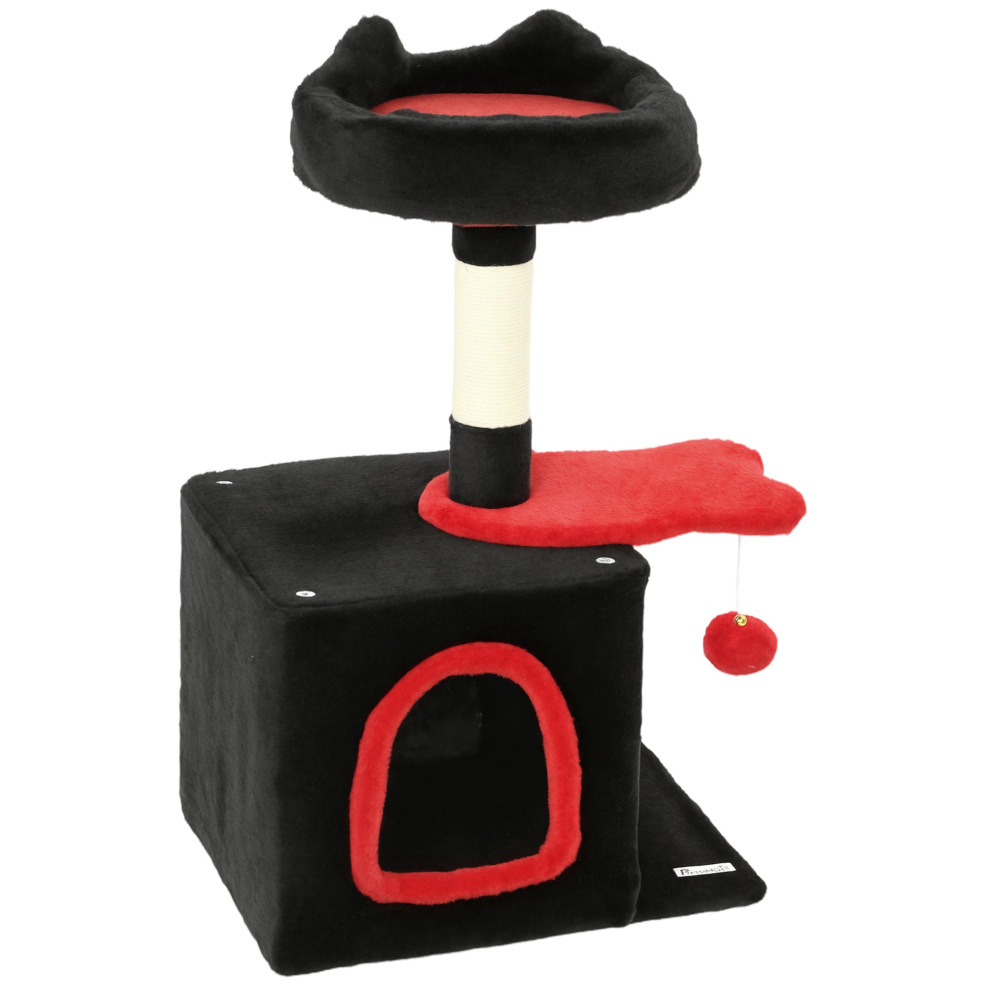 28" Gothic Cat Tree Tower with Plush Top Bed, Cozy Condo, Sisal Scratching Post, Perch, Dangling Ball, Red & Black-Cats-DECOROLALA