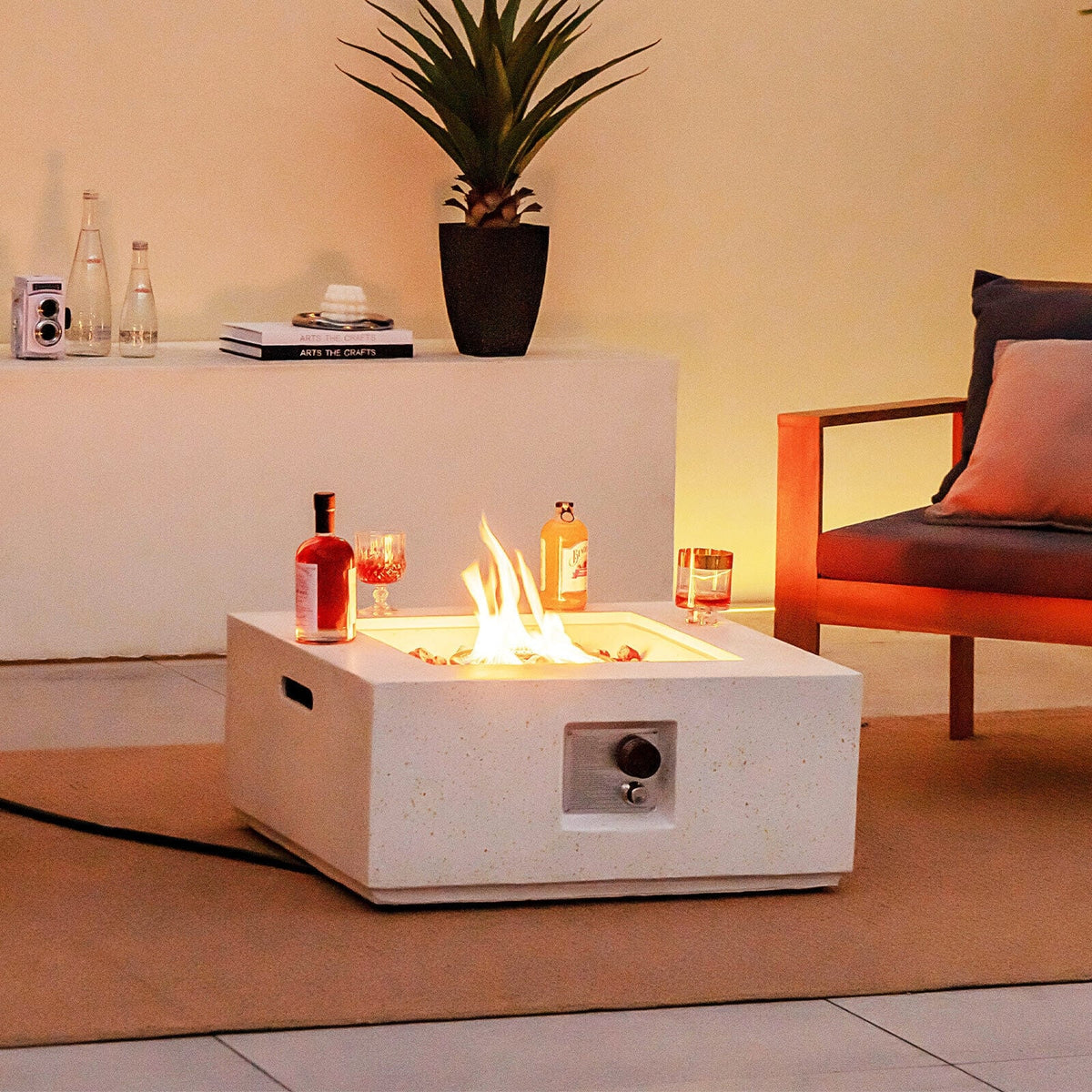 28 Inch 40000 BTU Square Propane Gas Fire Pit with PVC Cover-White-Fire Pit Tables-DECOROLALA