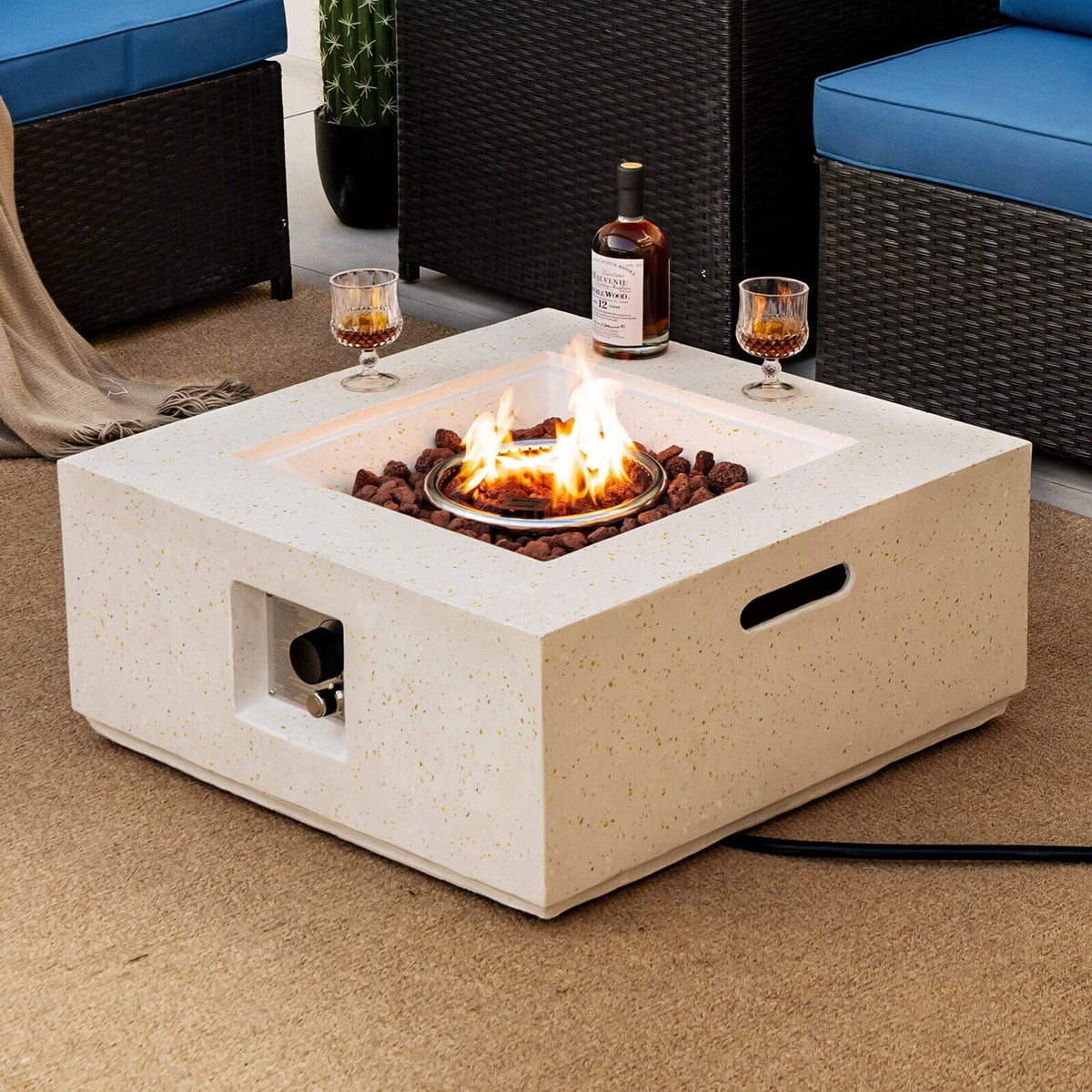 28 Inch 40000 BTU Square Propane Gas Fire Pit with PVC Cover-White-Fire Pit Tables-DECOROLALA