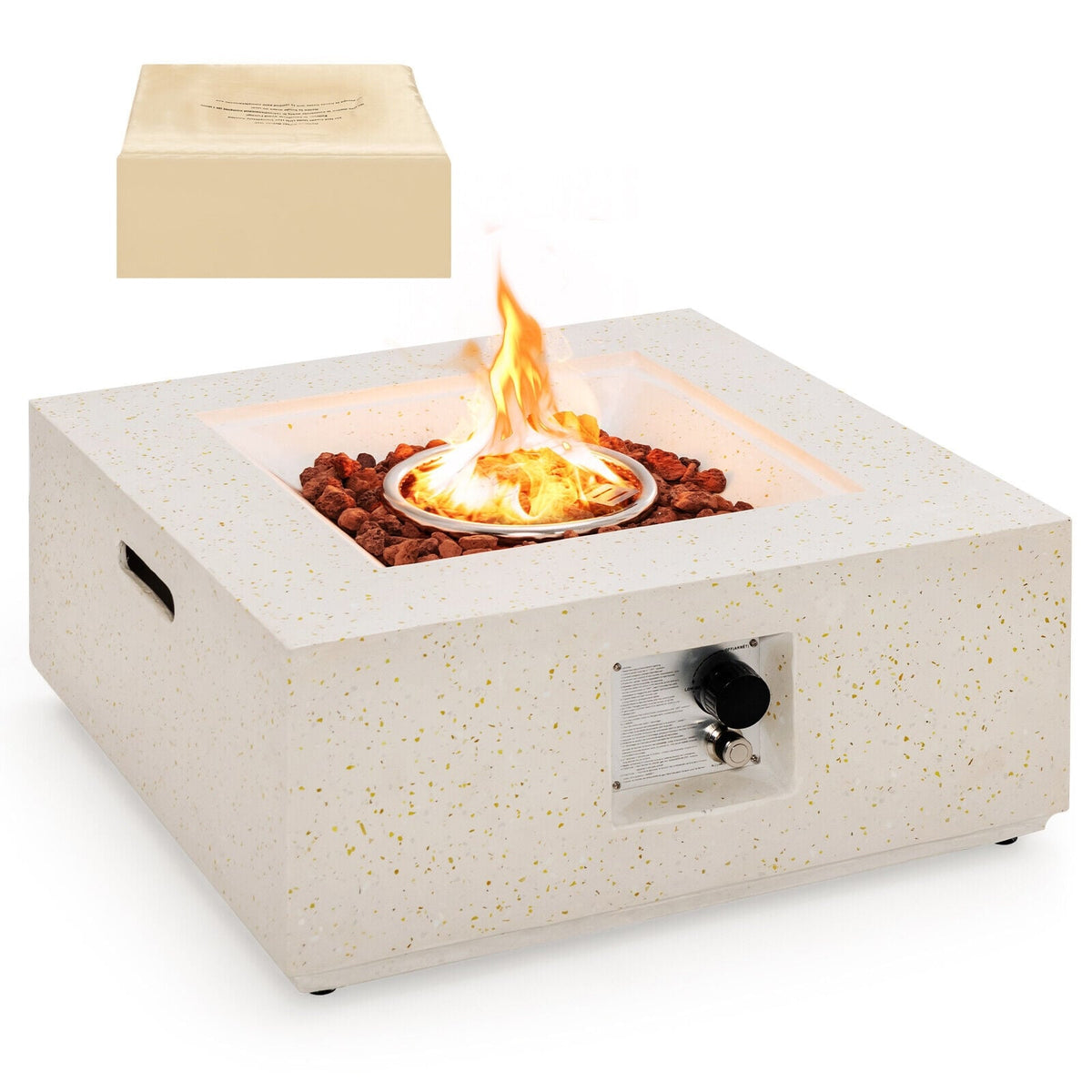28 Inch 40000 BTU Square Propane Gas Fire Pit with PVC Cover-White-Fire Pit Tables-DECOROLALA