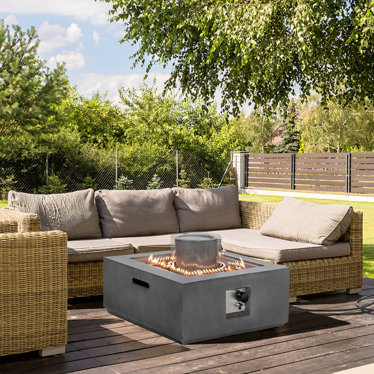 28 Inch 50000 BTU Patio Square Propane Fire Pit with PVC Cover-Gray-Fire Pit Tables-DECOROLALA
