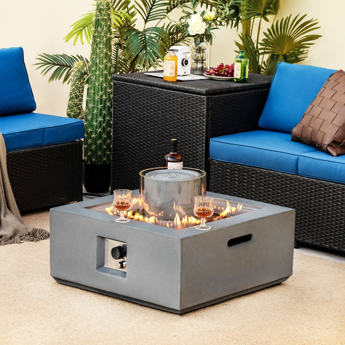 28 Inch 50000 BTU Patio Square Propane Fire Pit with PVC Cover-Gray-Fire Pit Tables-DECOROLALA