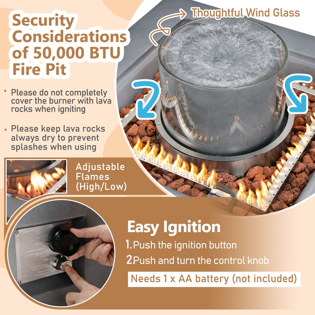 28 Inch 50000 BTU Patio Square Propane Fire Pit with PVC Cover-Gray-Fire Pit Tables-DECOROLALA