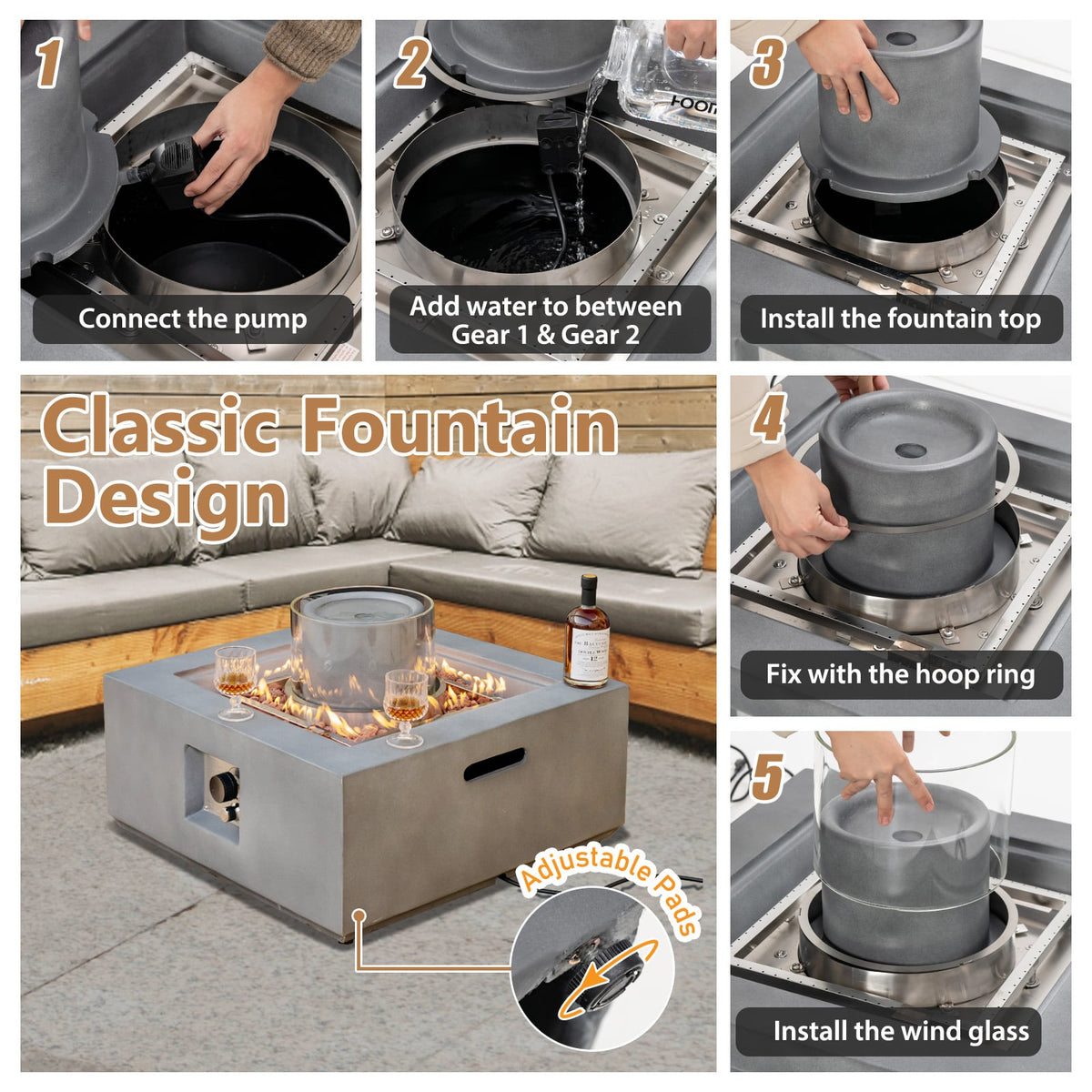28 Inch 50000 BTU Patio Square Propane Fire Pit with PVC Cover-Gray-Fire Pit Tables-DECOROLALA