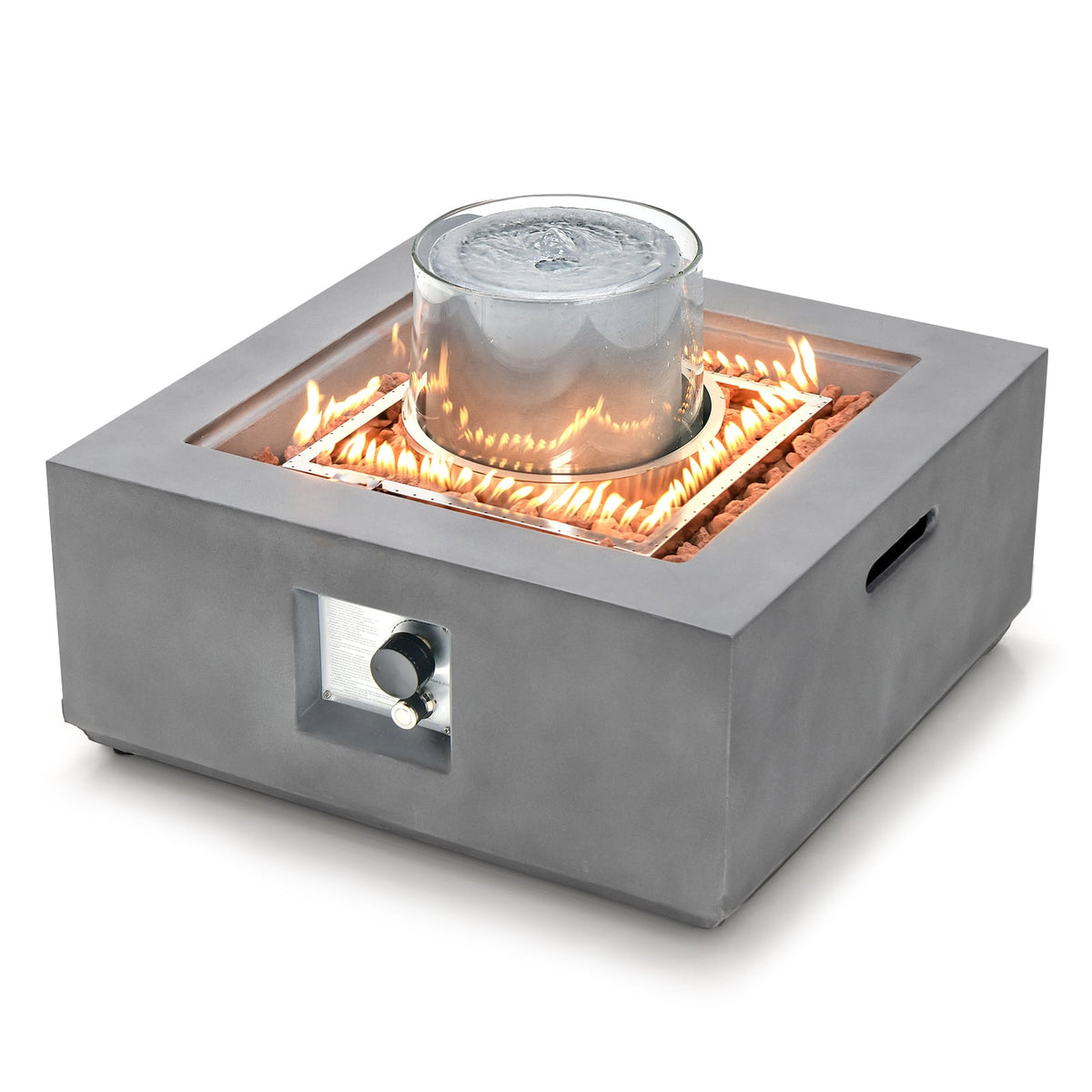 28 Inch 50000 BTU Patio Square Propane Fire Pit with PVC Cover-Gray-Fire Pit Tables-DECOROLALA
