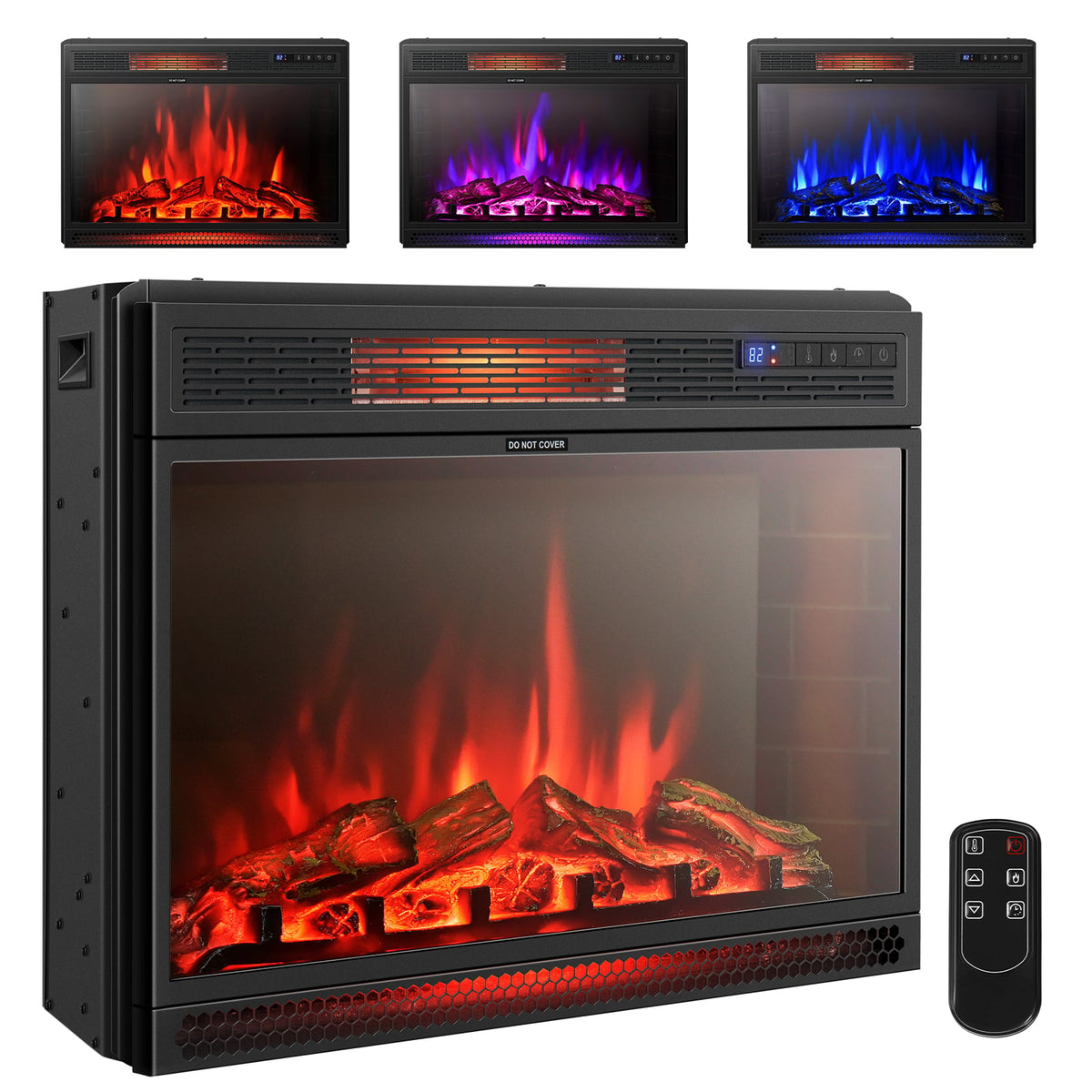 28 Inch Electric Freestanding and Recessed Fireplace with Remote-Fireplaces-DECOROLALA