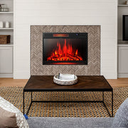 28 Inch Electric Freestanding and Recessed Fireplace with Remote-Fireplaces-DECOROLALA