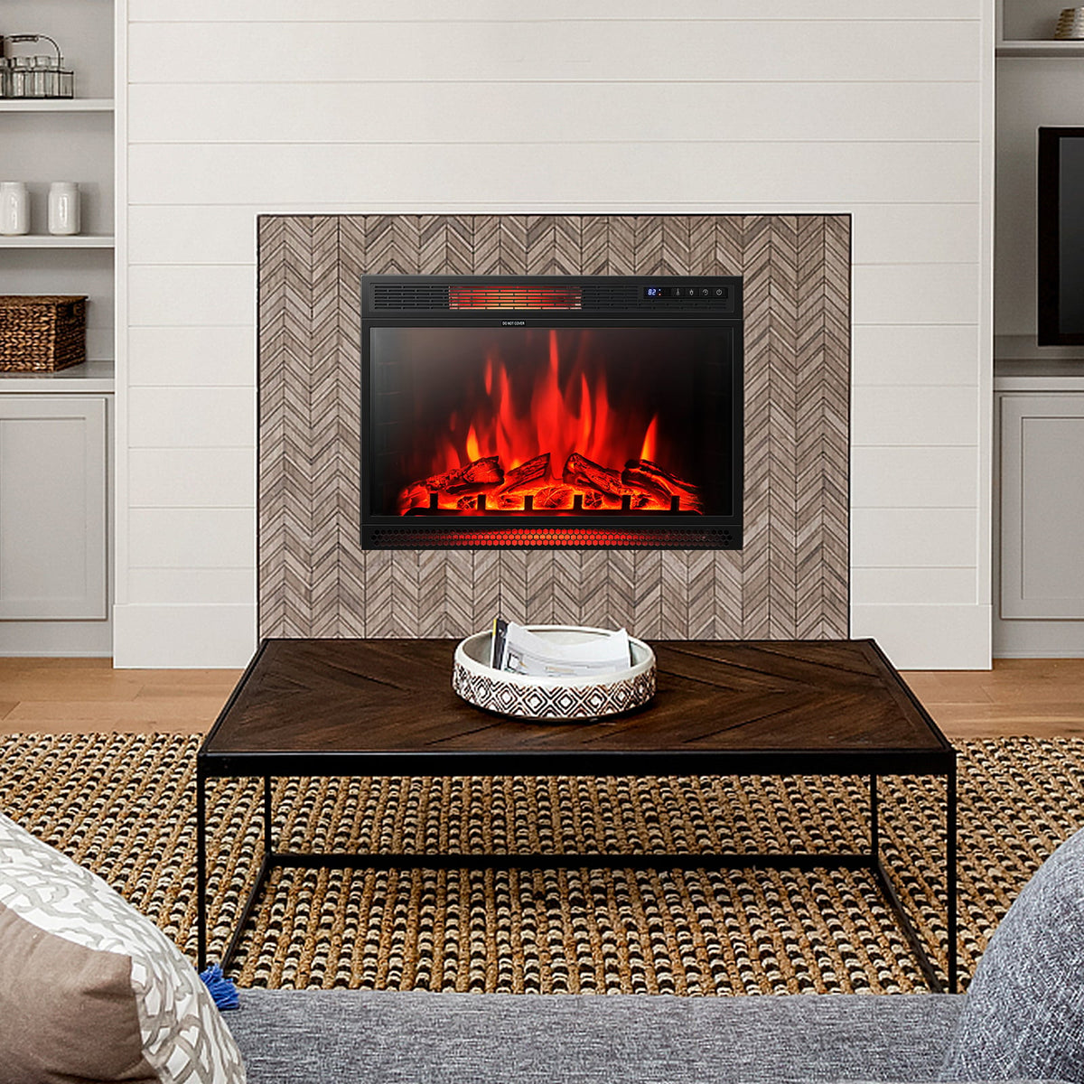28 Inch Electric Freestanding and Recessed Fireplace with Remote-Fireplaces-DECOROLALA