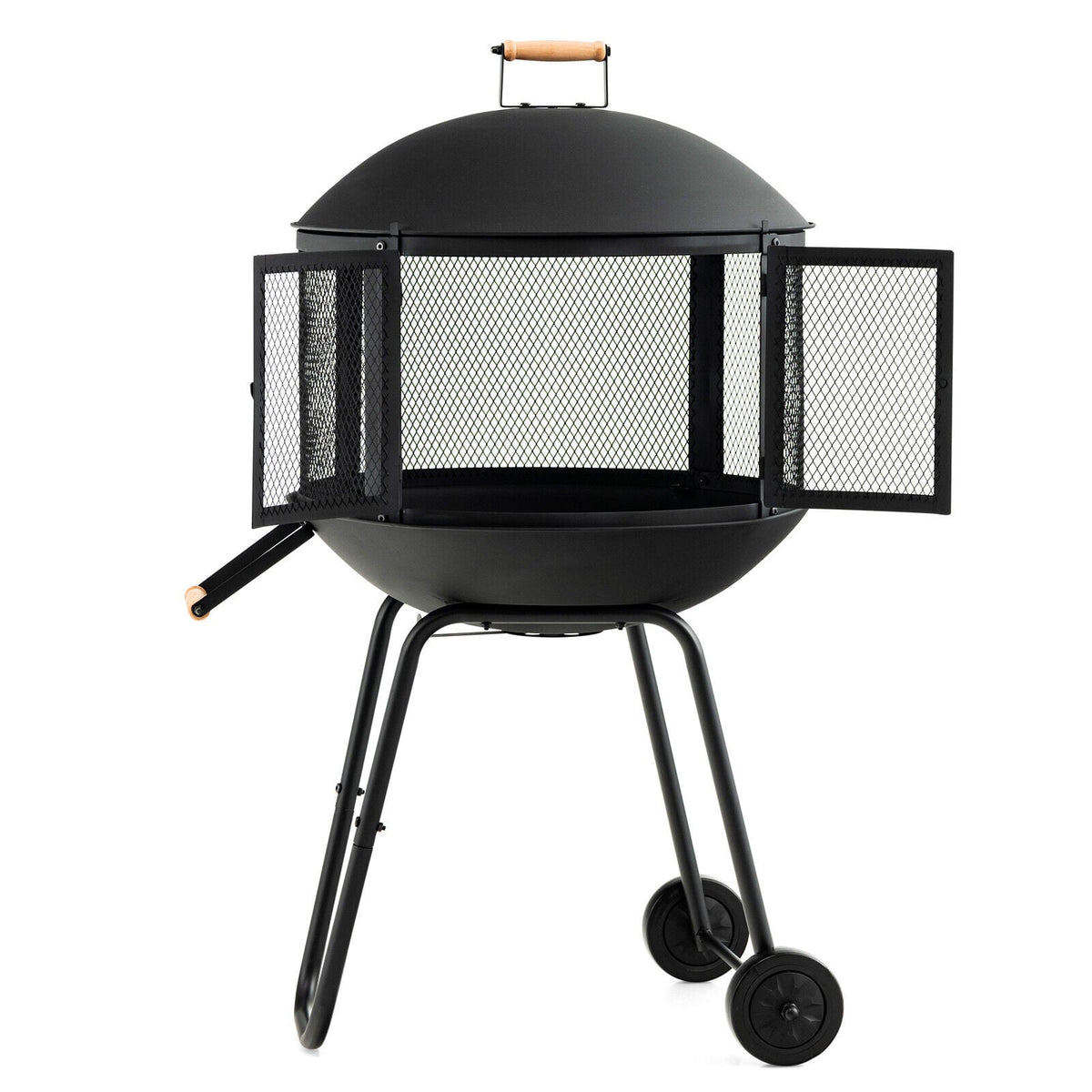 28 Inch Portable Fire Pit on Wheels with Log Grate-Black-Fire Pits-DECOROLALA