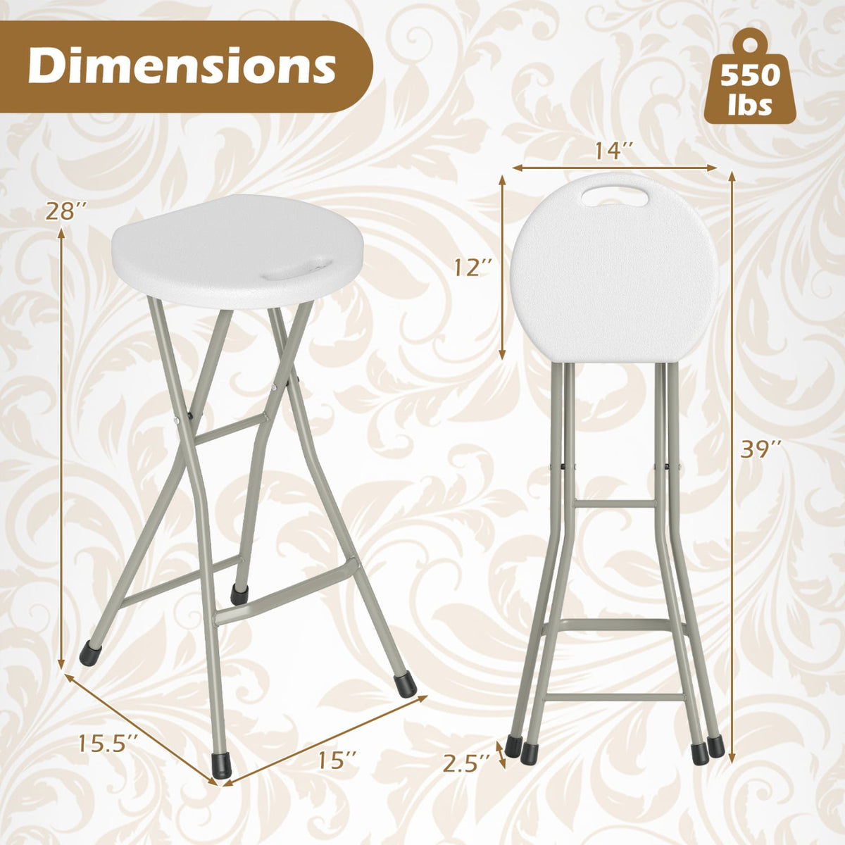 28 Inch Portable Folding Stools Patio Dining Chairs with 330lbs Limited Sturdy Frame-Set of 1-Patio Dining Chairs-DECOROLALA