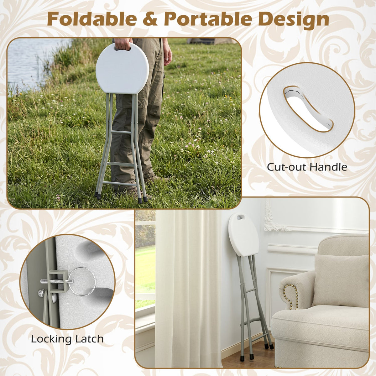 28 Inch Portable Folding Stools Patio Dining Chairs with 330lbs Limited Sturdy Frame-Set of 1-Patio Dining Chairs-DECOROLALA