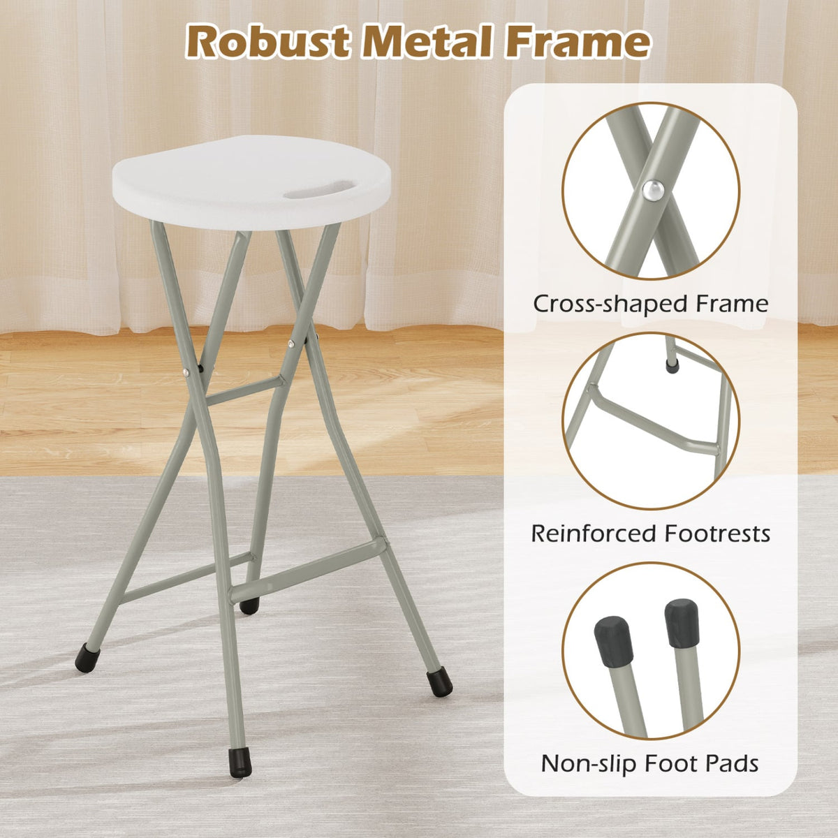 28 Inch Portable Folding Stools Patio Dining Chairs with 330lbs Limited Sturdy Frame-Set of 1-Patio Dining Chairs-DECOROLALA