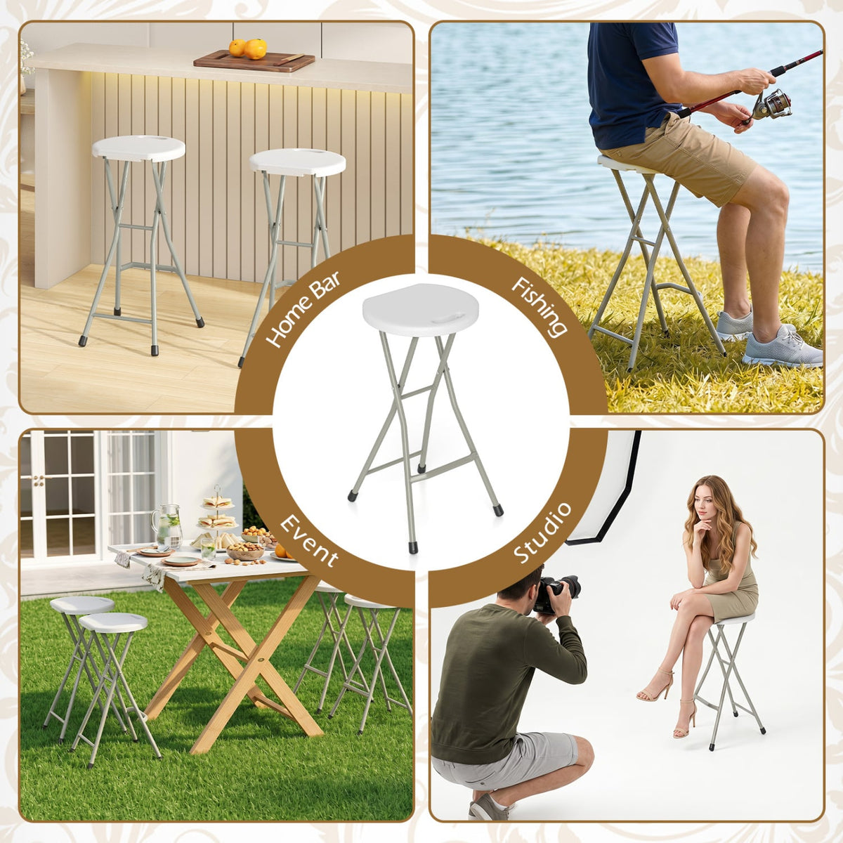 28 Inch Portable Folding Stools Patio Dining Chairs with 330lbs Limited Sturdy Frame-Set of 1-Patio Dining Chairs-DECOROLALA