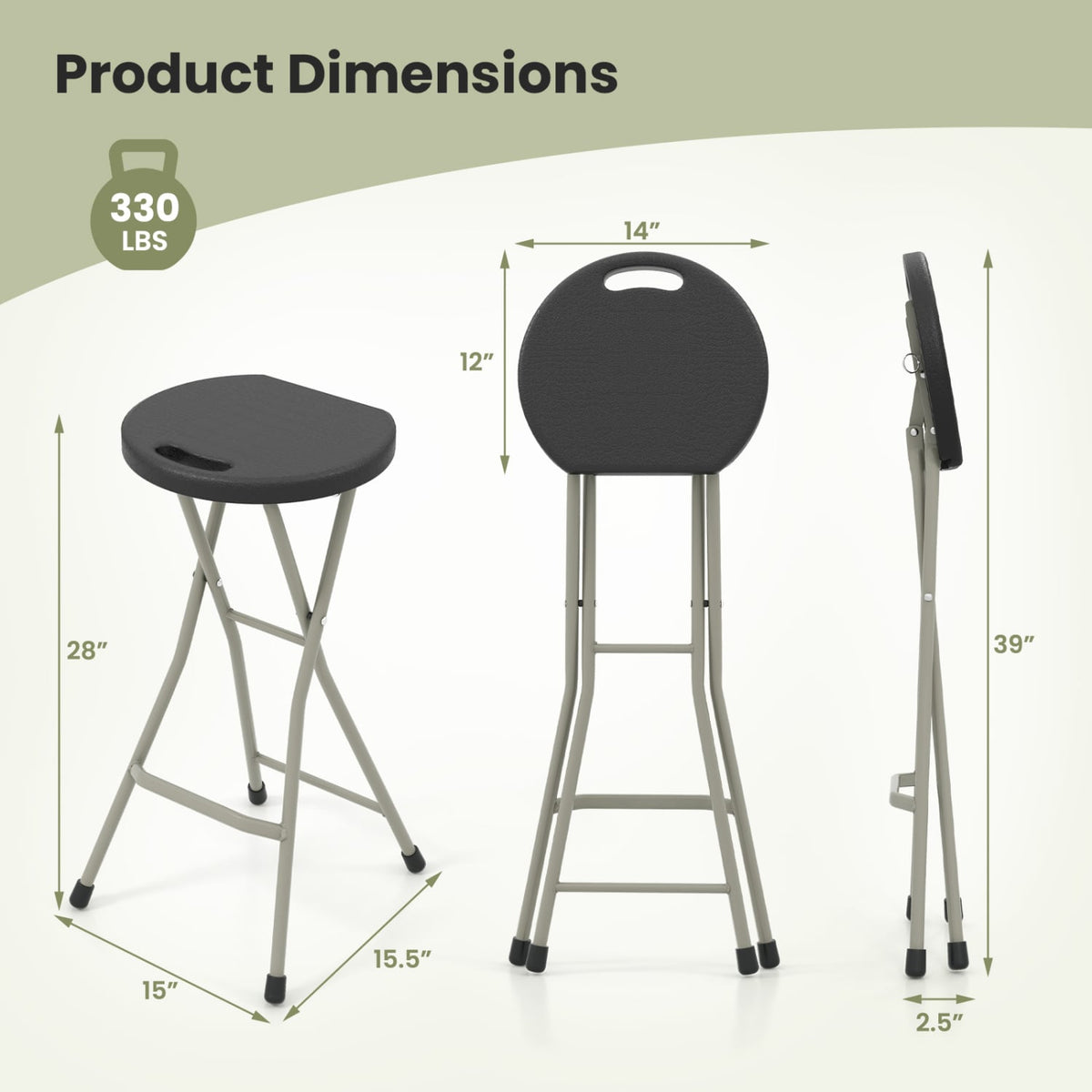 28 Inch Portable Folding Stools with 330lbs Limited Sturdy Frame-1 Piece-Patio Dining Chairs-DECOROLALA