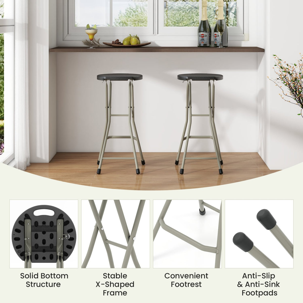 28 Inch Portable Folding Stools with 330lbs Limited Sturdy Frame-1 Piece-Patio Dining Chairs-DECOROLALA