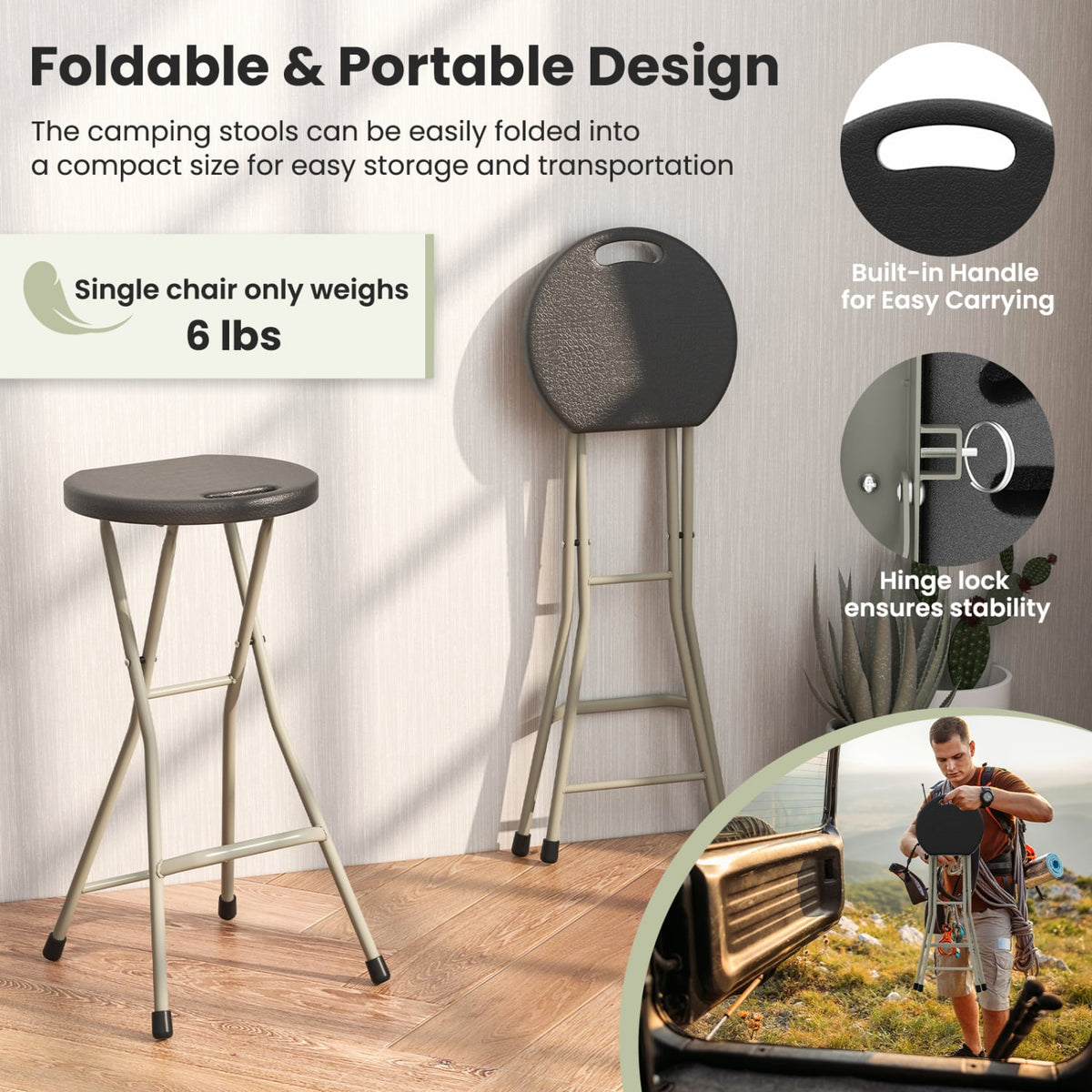 28 Inch Portable Folding Stools with 330lbs Limited Sturdy Frame-1 Piece-Patio Dining Chairs-DECOROLALA