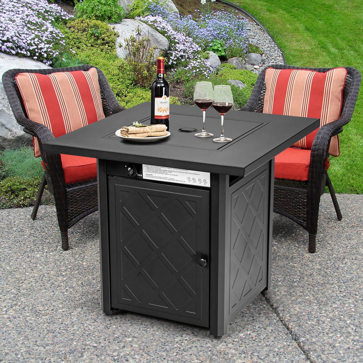 28 Inch Propane 50 000 BTU Patio Square Gas Fireplace with Lava Rock-Black-Fire Pit Tables-DECOROLALA