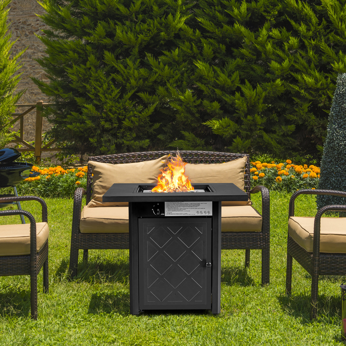28 Inch Propane 50 000 BTU Patio Square Gas Fireplace with Lava Rock-Black-Fire Pit Tables-DECOROLALA