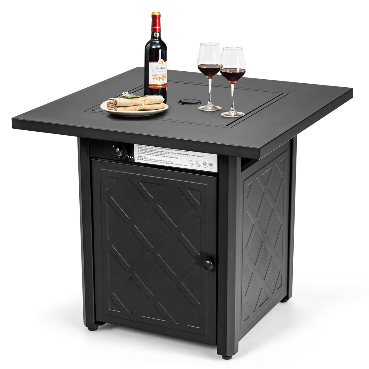 28 Inch Propane 50 000 BTU Patio Square Gas Fireplace with Lava Rock-Black-Fire Pit Tables-DECOROLALA
