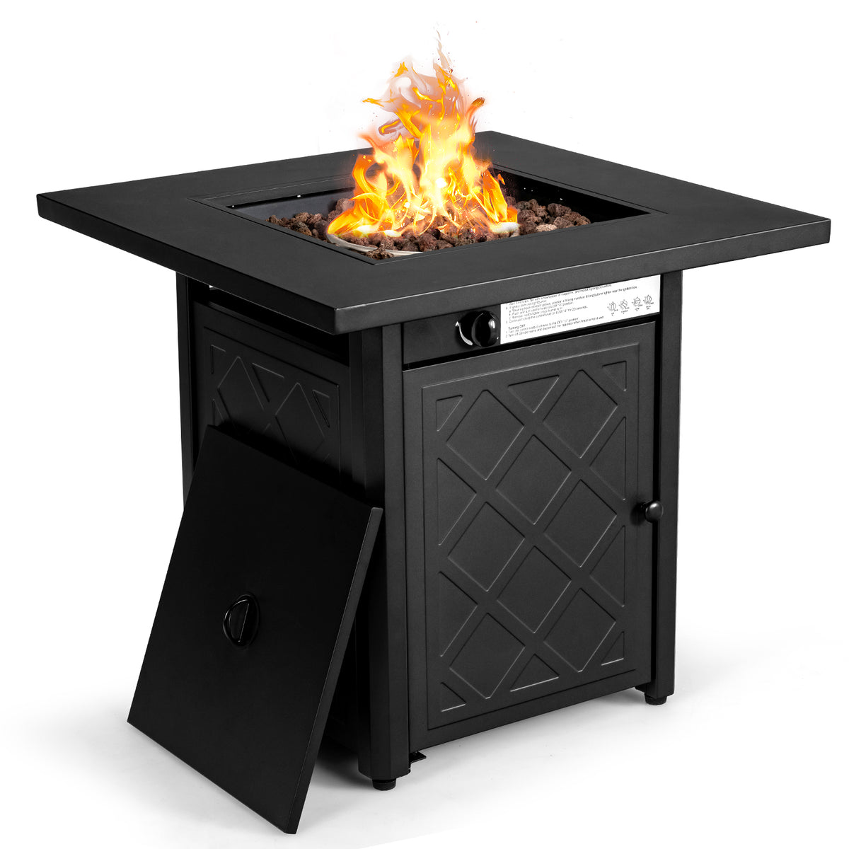 28 Inch Propane 50 000 BTU Patio Square Gas Fireplace with Lava Rock-Black-Fire Pit Tables-DECOROLALA
