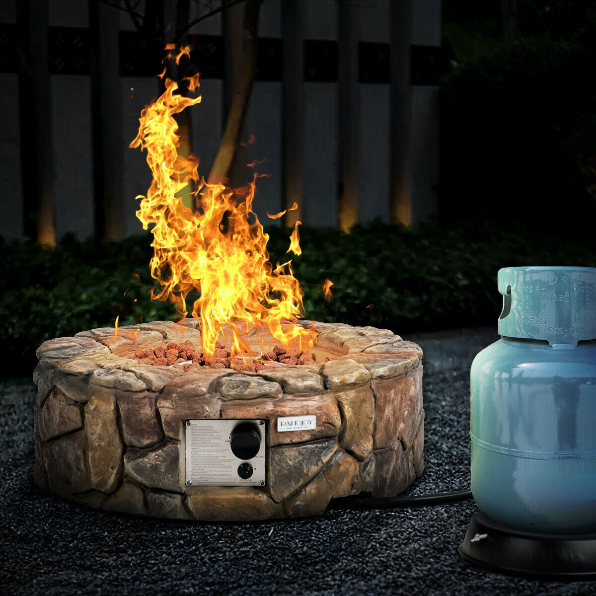 28 Inch Propane Gas Fire Pit Outdoor 40 000 BTU Stone-Brown-Fire Pit Tables-DECOROLALA