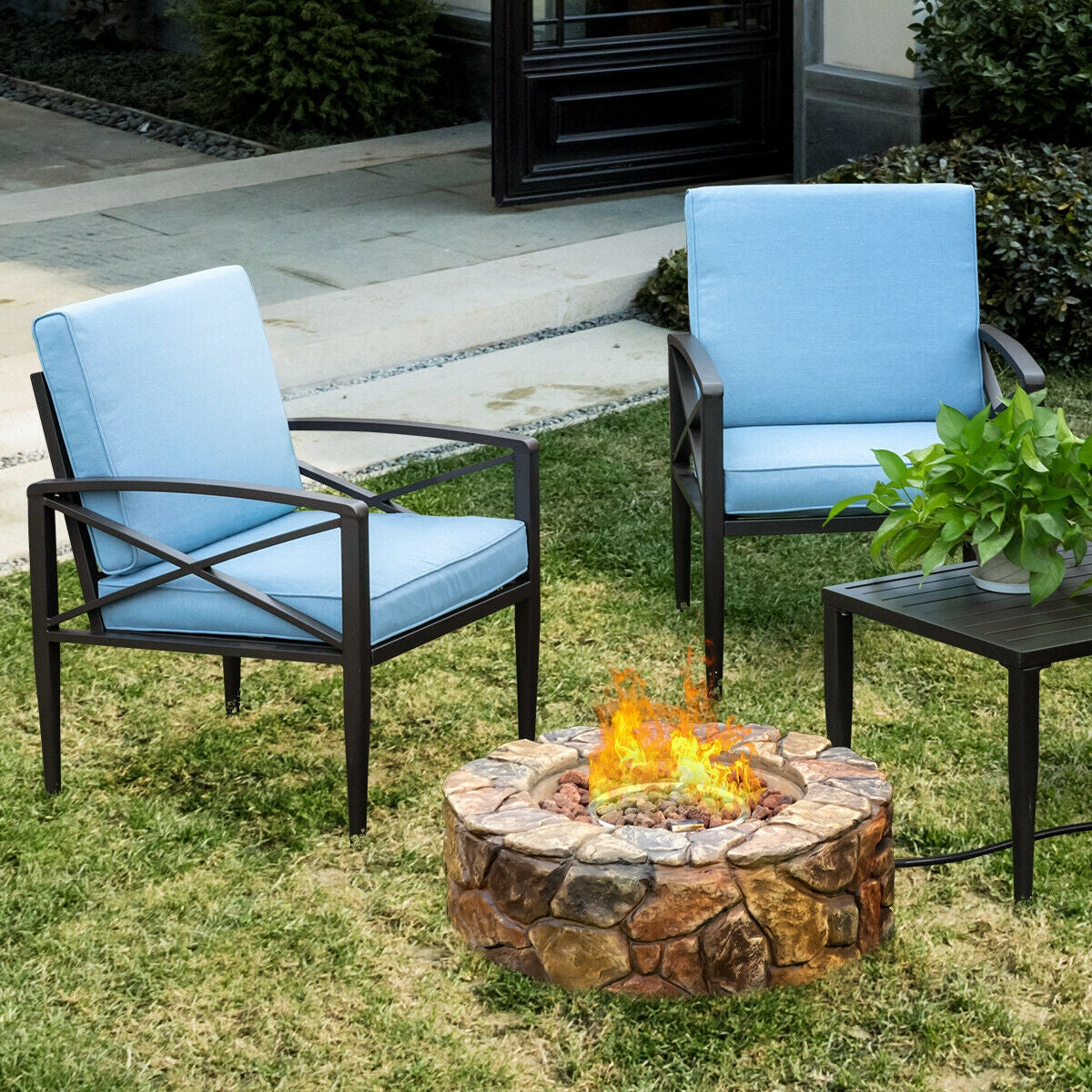 28 Inch Propane Gas Fire Pit Outdoor 40 000 BTU Stone-Brown-Fire Pit Tables-DECOROLALA