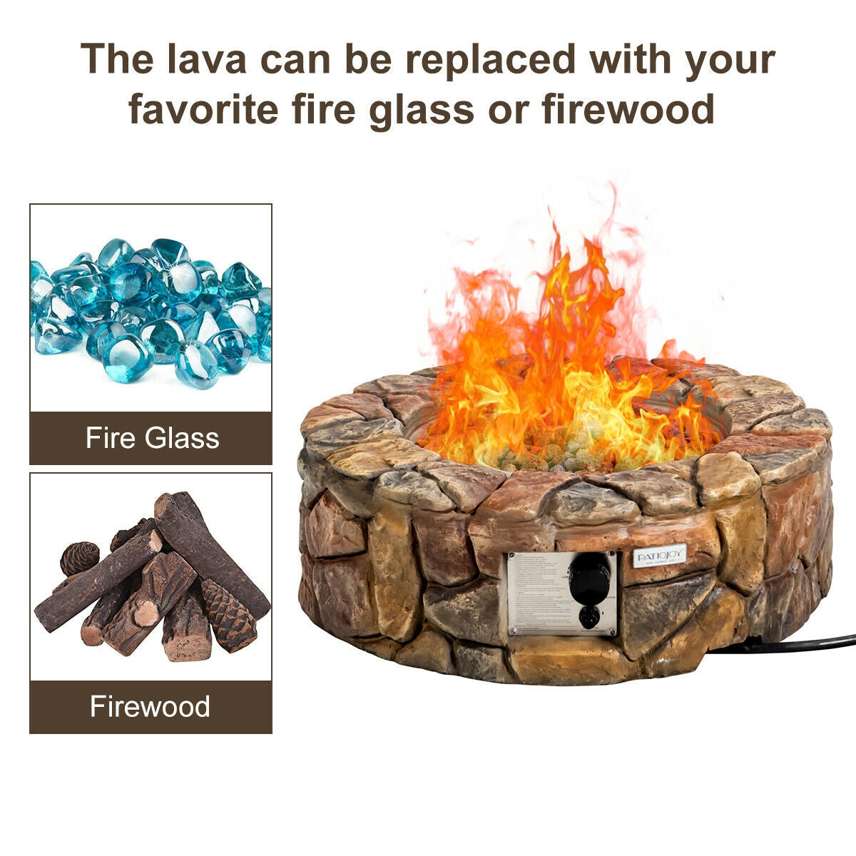 28 Inch Propane Gas Fire Pit Outdoor 40 000 BTU Stone-Brown-Fire Pit Tables-DECOROLALA
