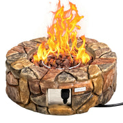 28 Inch Propane Gas Fire Pit Outdoor 40 000 BTU Stone-Brown-Fire Pit Tables-DECOROLALA