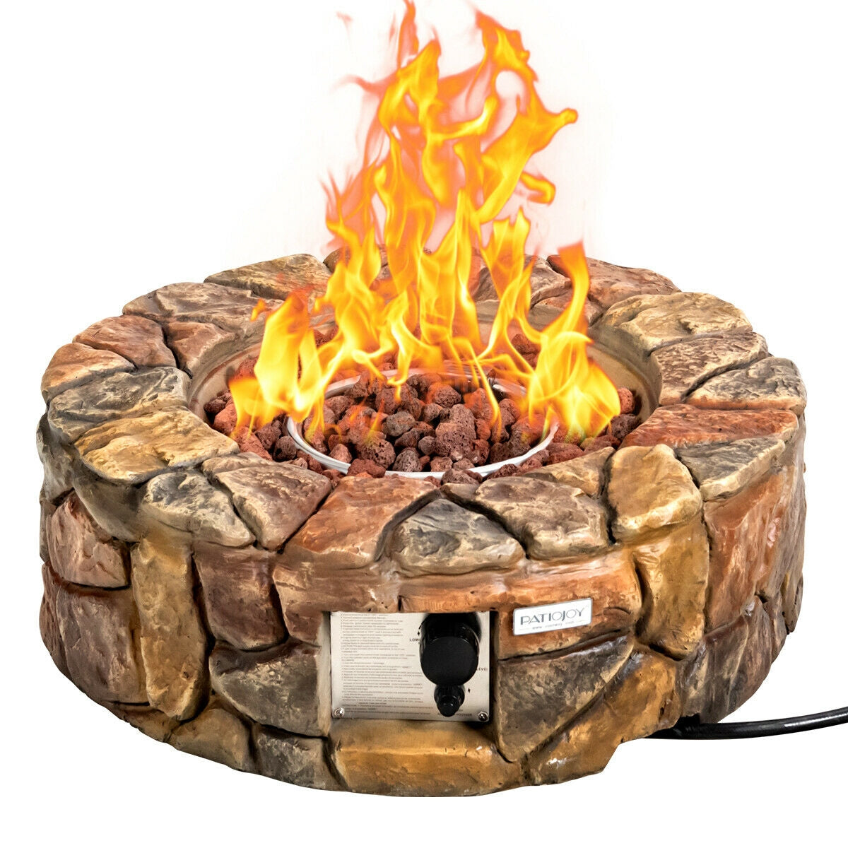 28 Inch Propane Gas Fire Pit Outdoor 40 000 BTU Stone-Brown-Fire Pit Tables-DECOROLALA