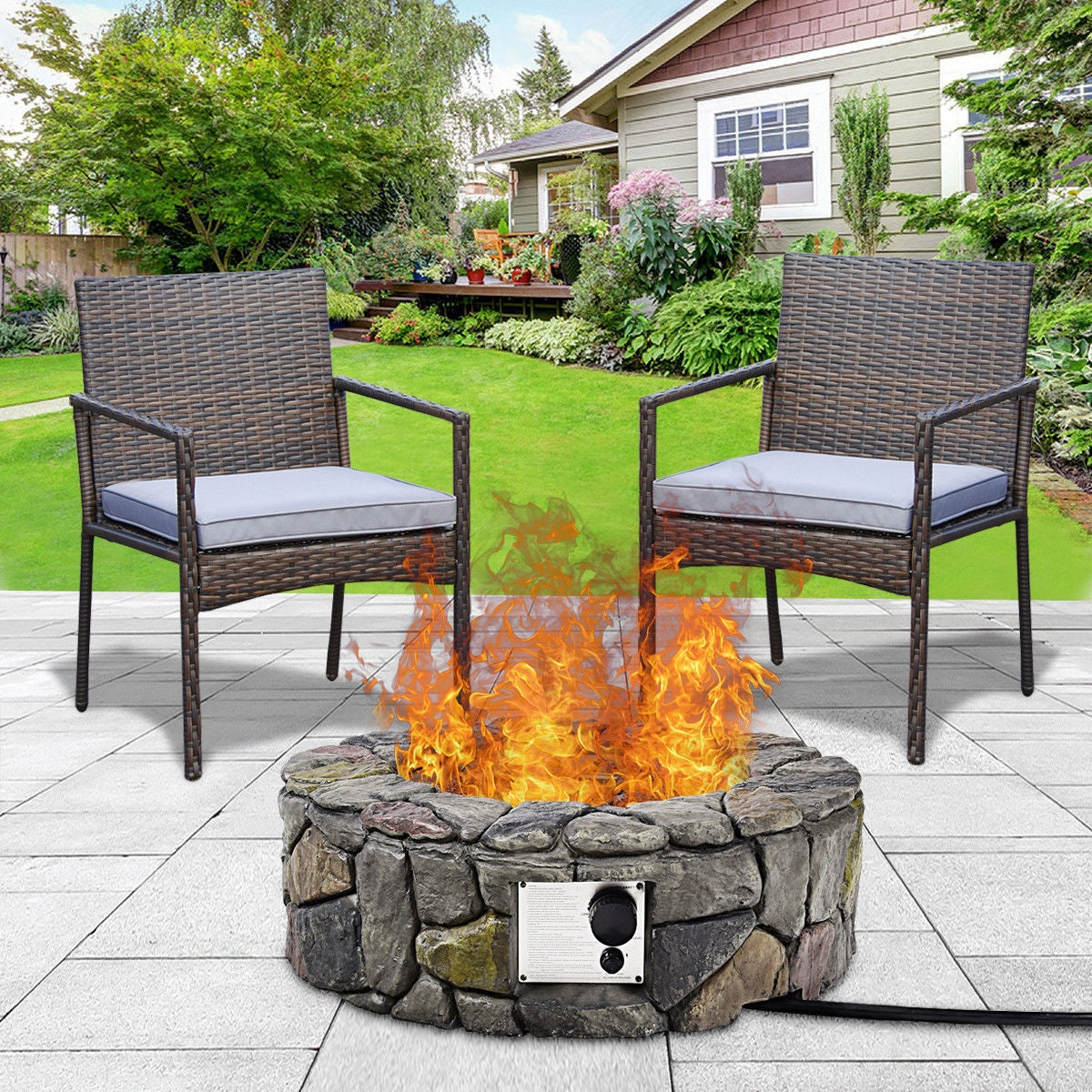 28 Inch Propane Gas Fire Pit with Lava Rocks and Protective Cover-Gray-Fire Pit Tables-DECOROLALA