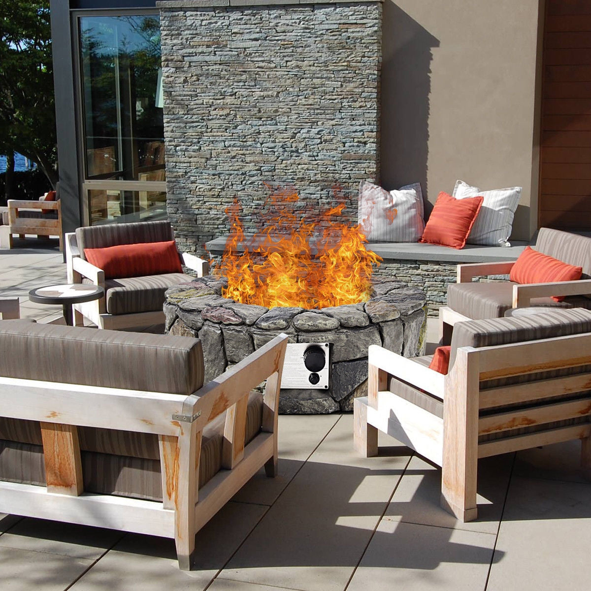 28 Inch Propane Gas Fire Pit with Lava Rocks and Protective Cover-Gray-Fire Pit Tables-DECOROLALA