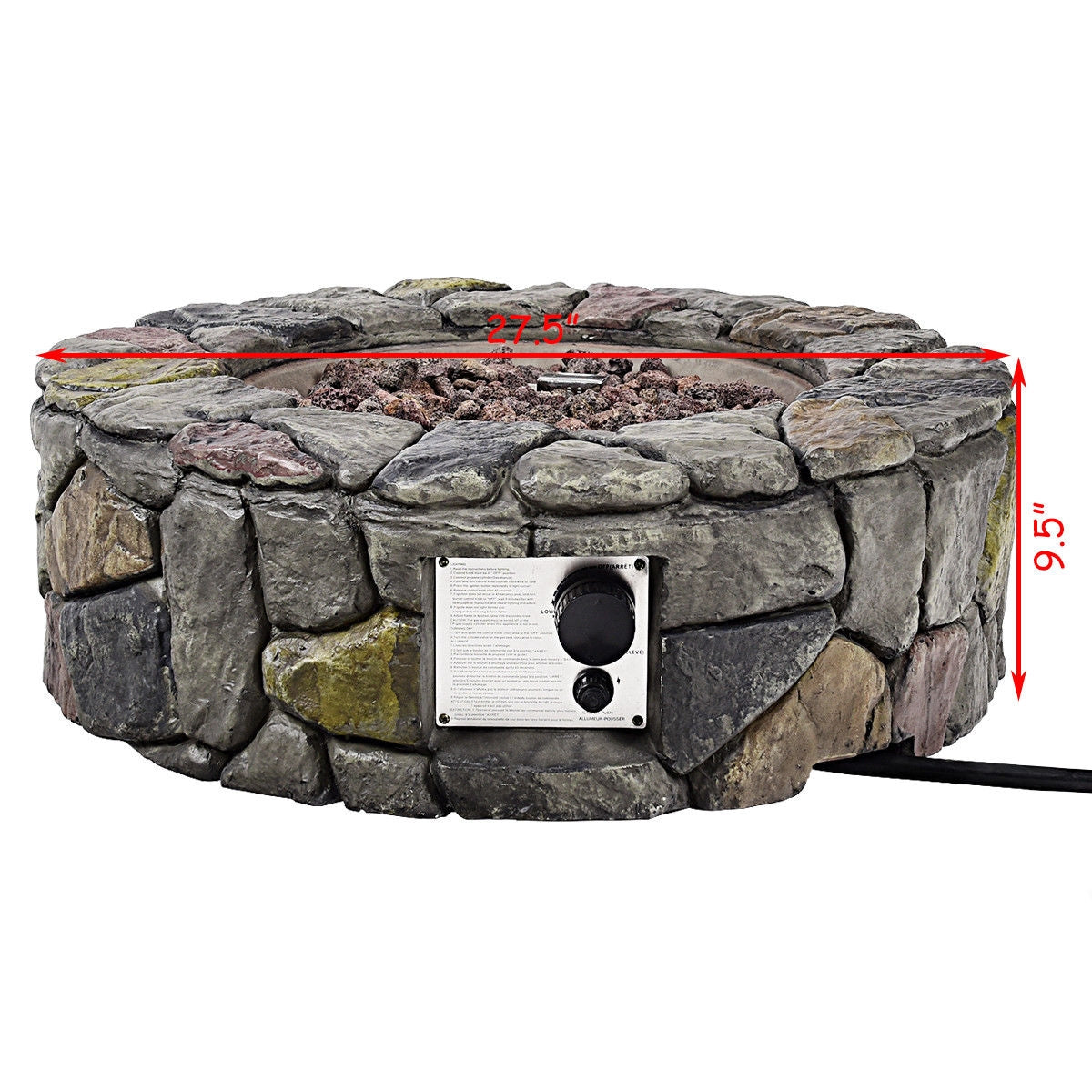 28 Inch Propane Gas Fire Pit with Lava Rocks and Protective Cover-Gray-Fire Pit Tables-DECOROLALA