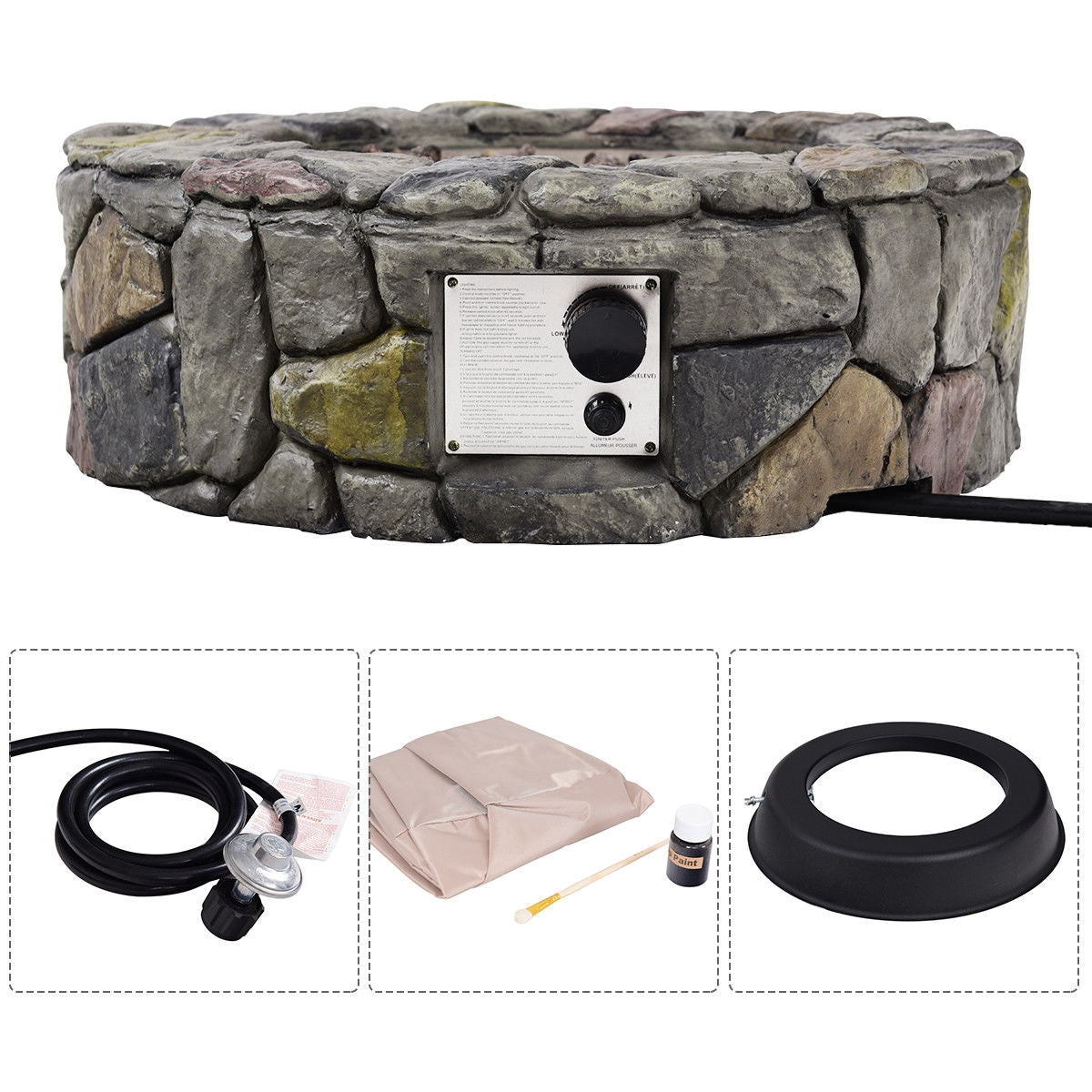 28 Inch Propane Gas Fire Pit with Lava Rocks and Protective Cover-Gray-Fire Pit Tables-DECOROLALA