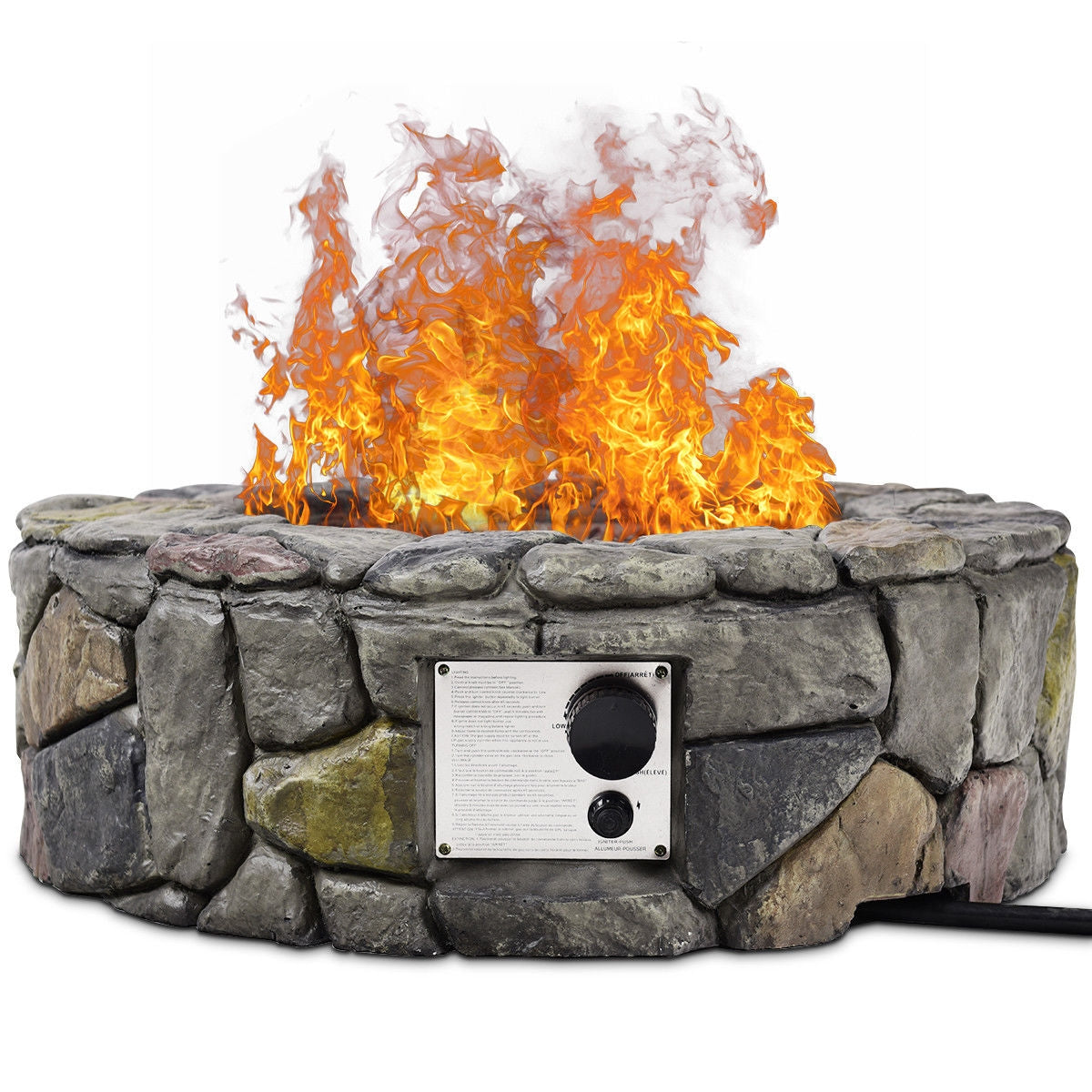 28 Inch Propane Gas Fire Pit with Lava Rocks and Protective Cover-Gray-Fire Pit Tables-DECOROLALA