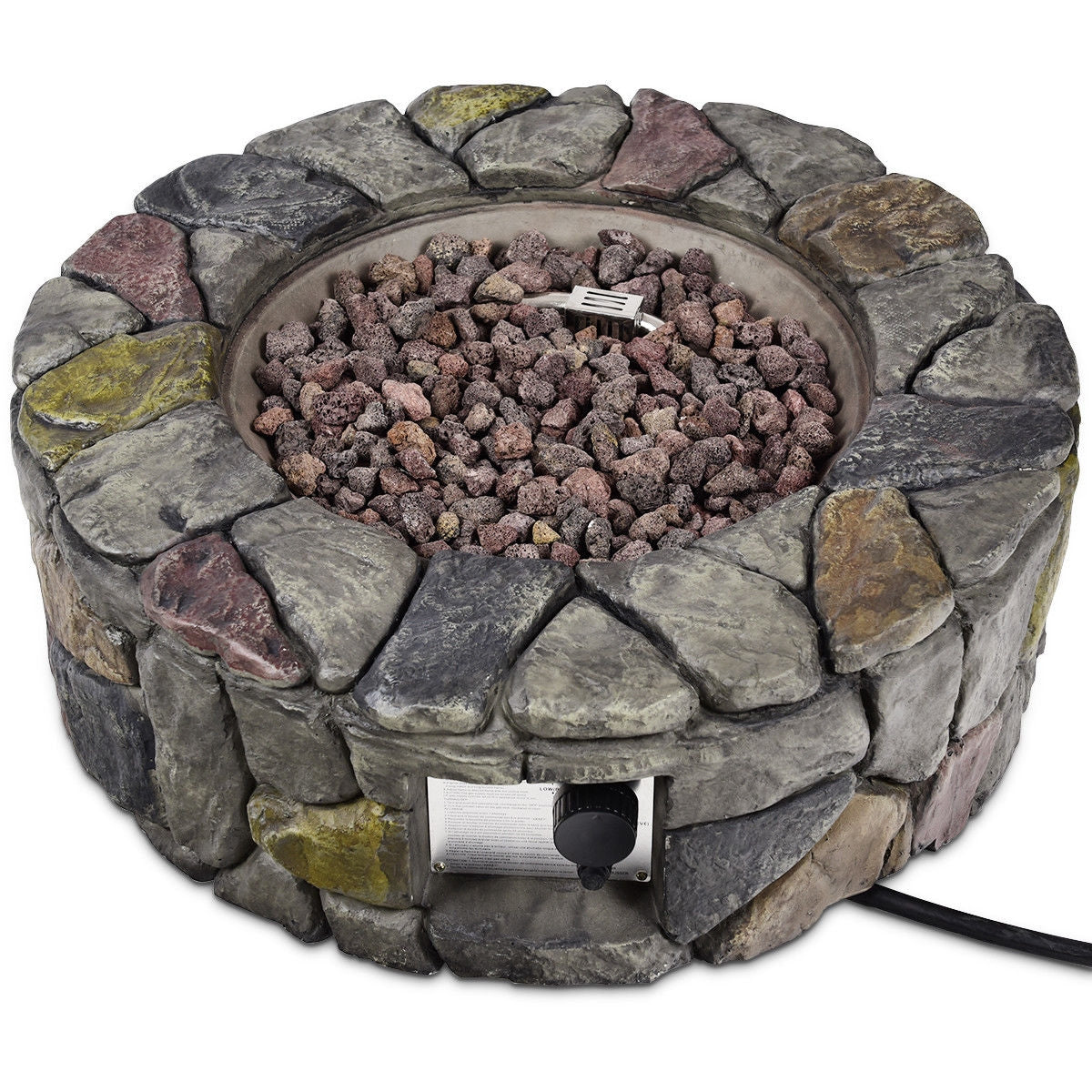 28 Inch Propane Gas Fire Pit with Lava Rocks and Protective Cover-Gray-Fire Pit Tables-DECOROLALA